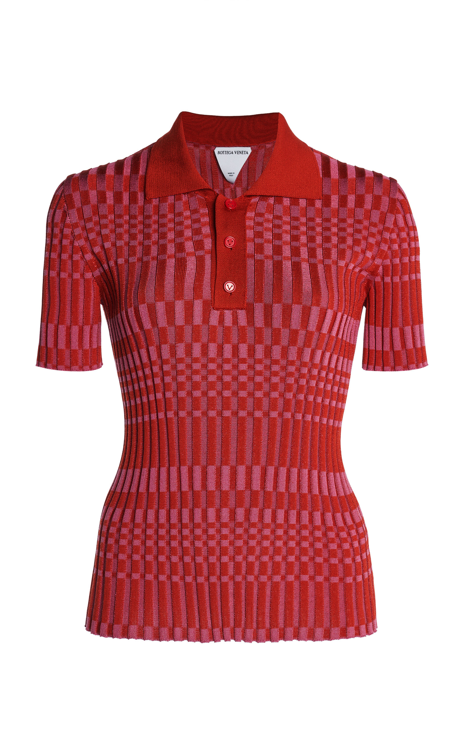 Bottega Veneta - Check Polo Top - Red - L - Moda Operandi