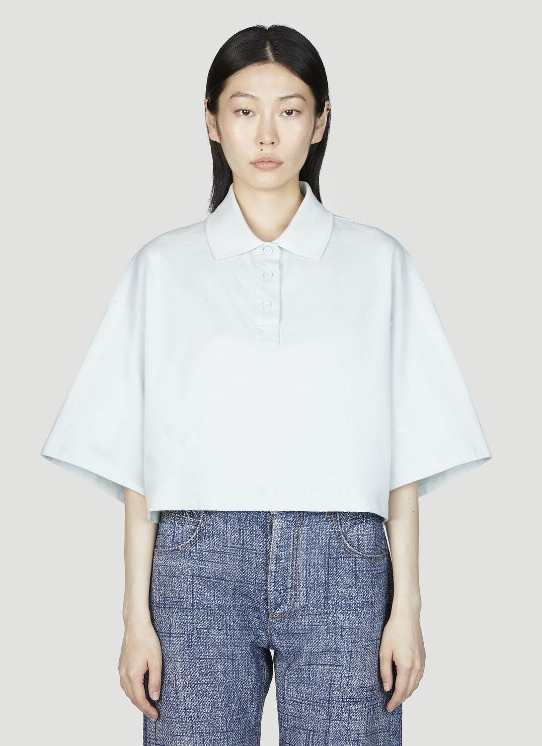 Bottega Veneta Cropped Polo Shirt - Woman Tops Blue S