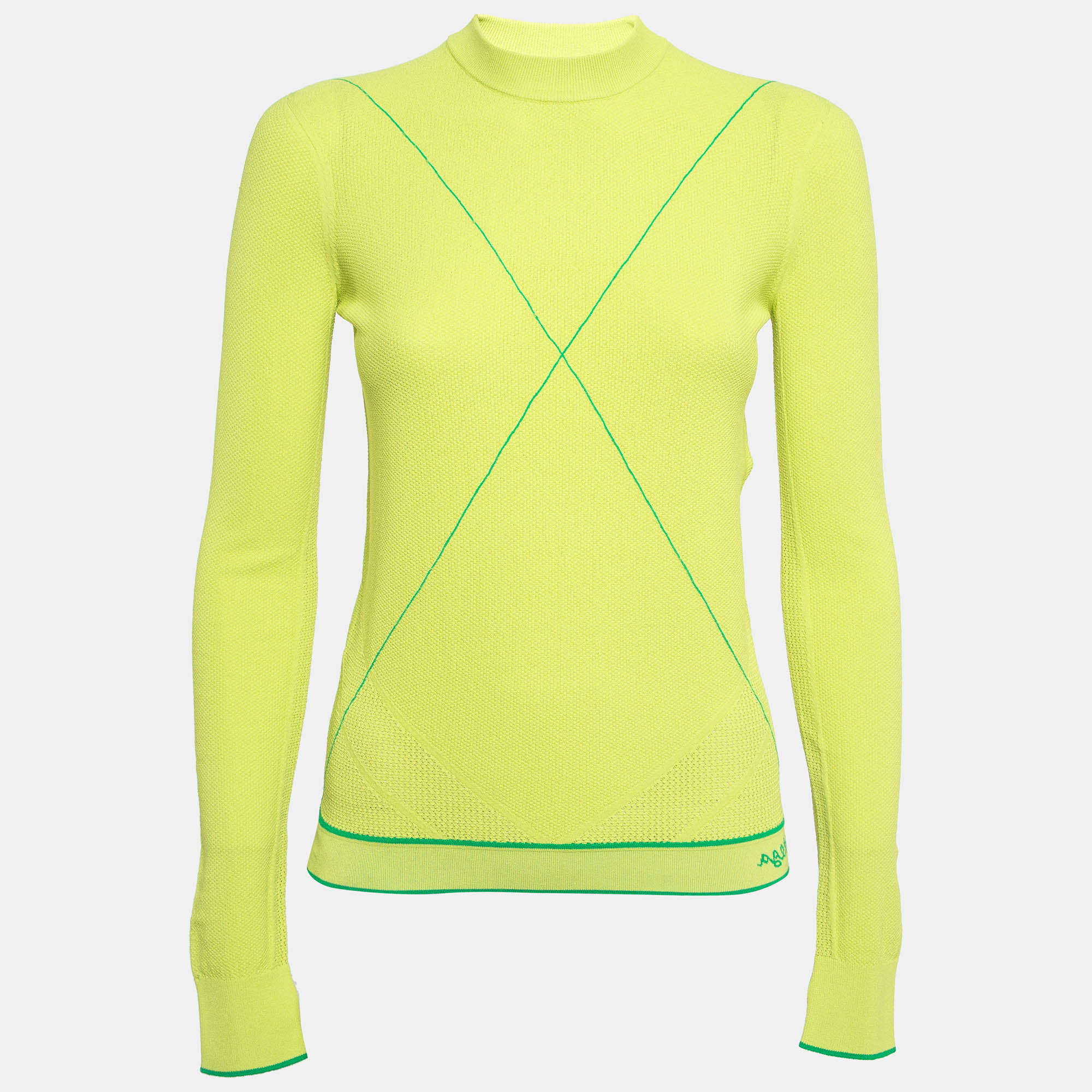 Bottega Veneta Fluorescent Green TechnoSkin Knit Sweatshirt S