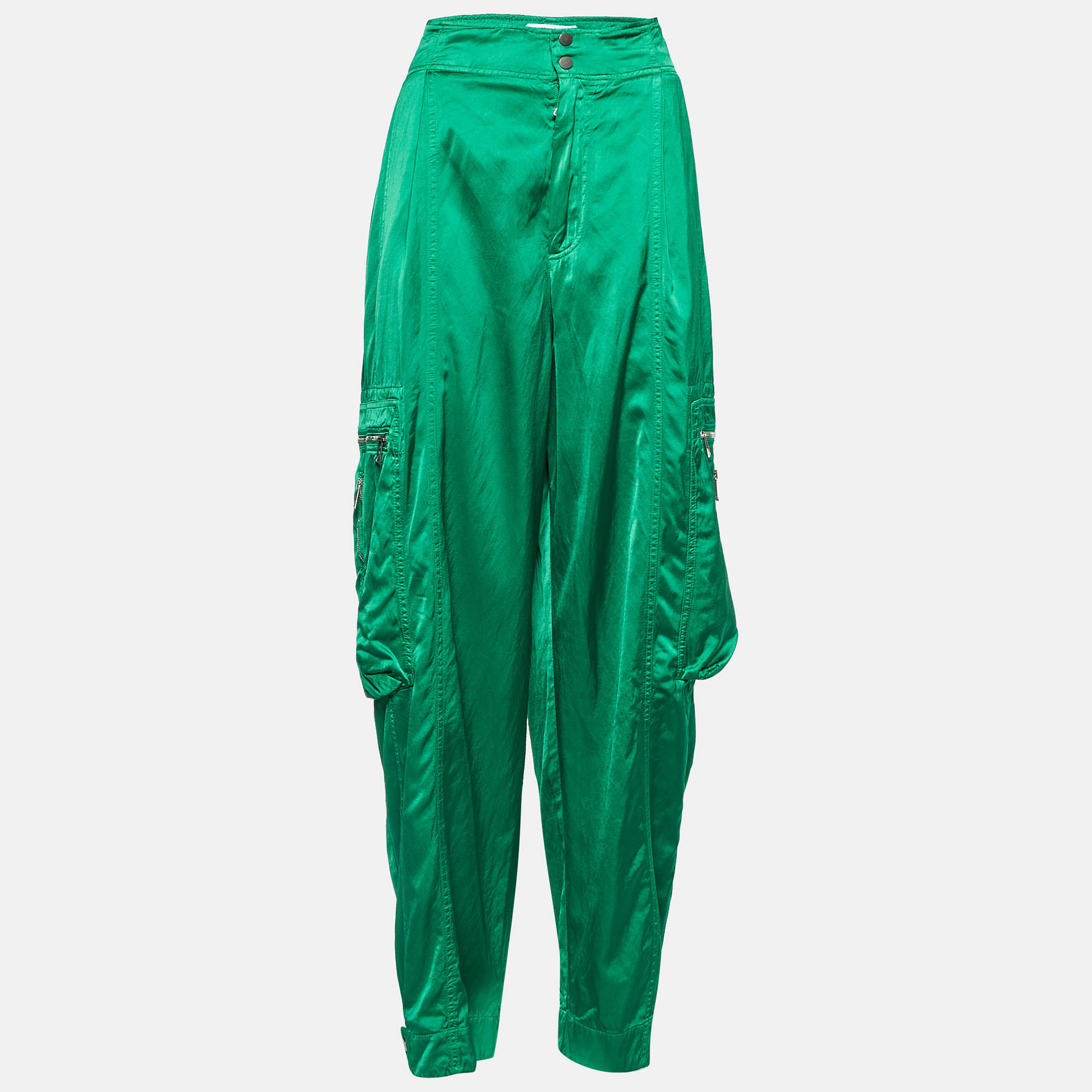 Bottega Veneta Green Fluid Satin Cargo Pants L