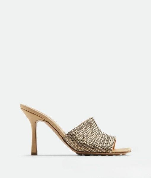 Bottega Veneta O1N1Vont1024 Stretch Crystal-Embellished Sandals Cane Sugar, Women's (Size 8.5)