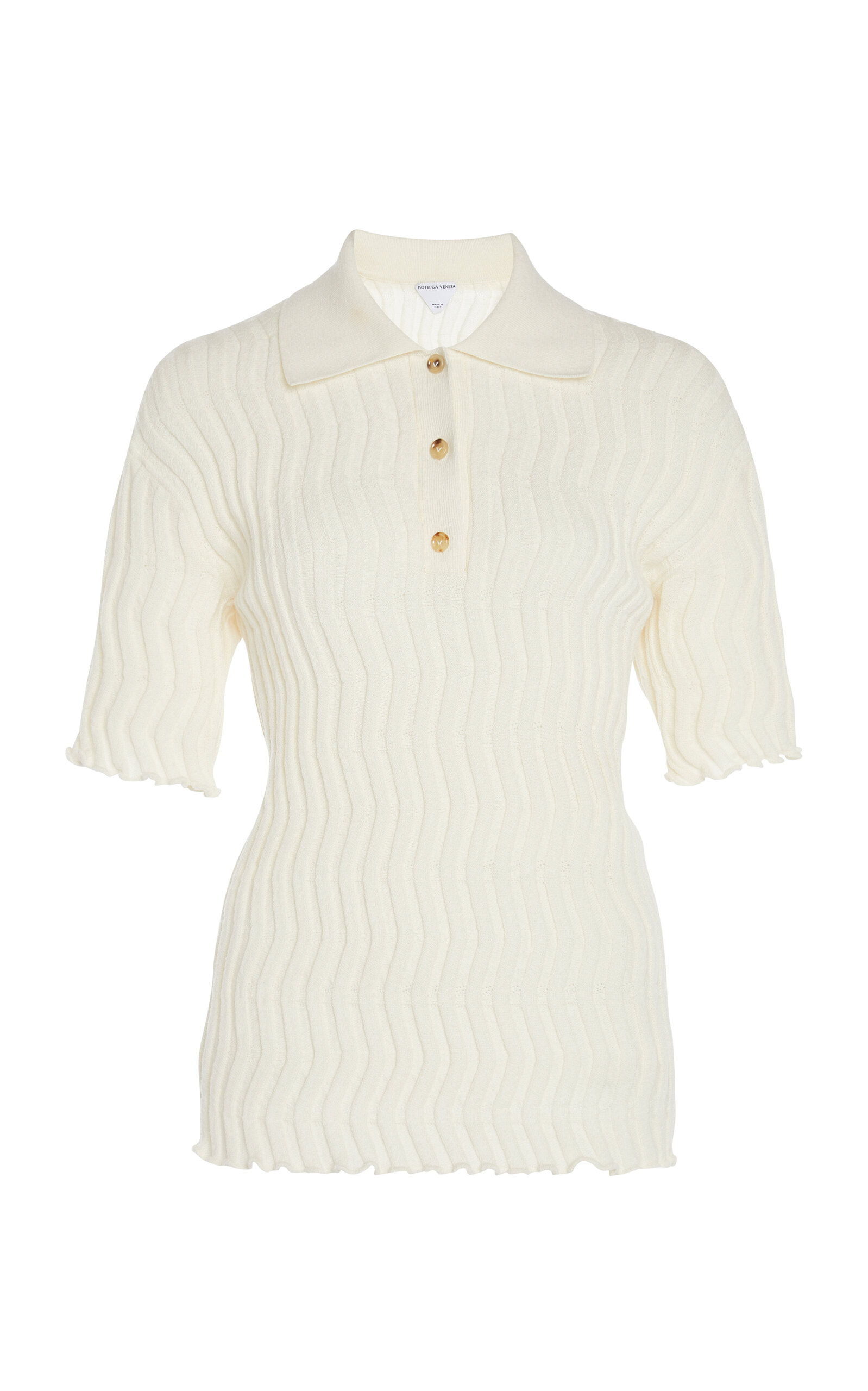 Bottega Veneta - Ribbed-Knit Wool Polo Top - Multi - S - Moda Operandi