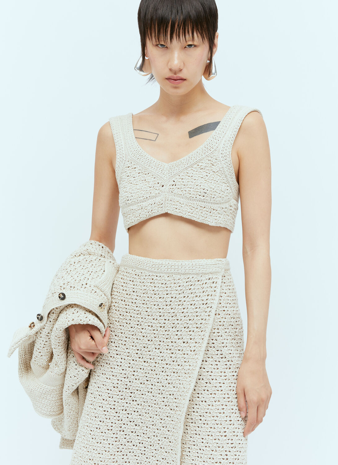 Bottega Veneta Textured Knit Crop Top - Woman Tops Beige Xs