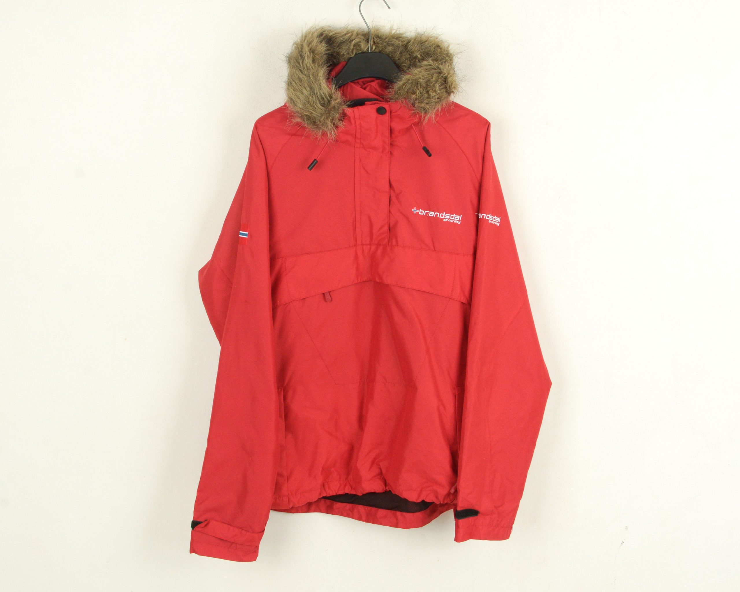 Bransdal Anorak Women L Jacket Coat Parka Windbreaker Hooded in Red (Size Large)