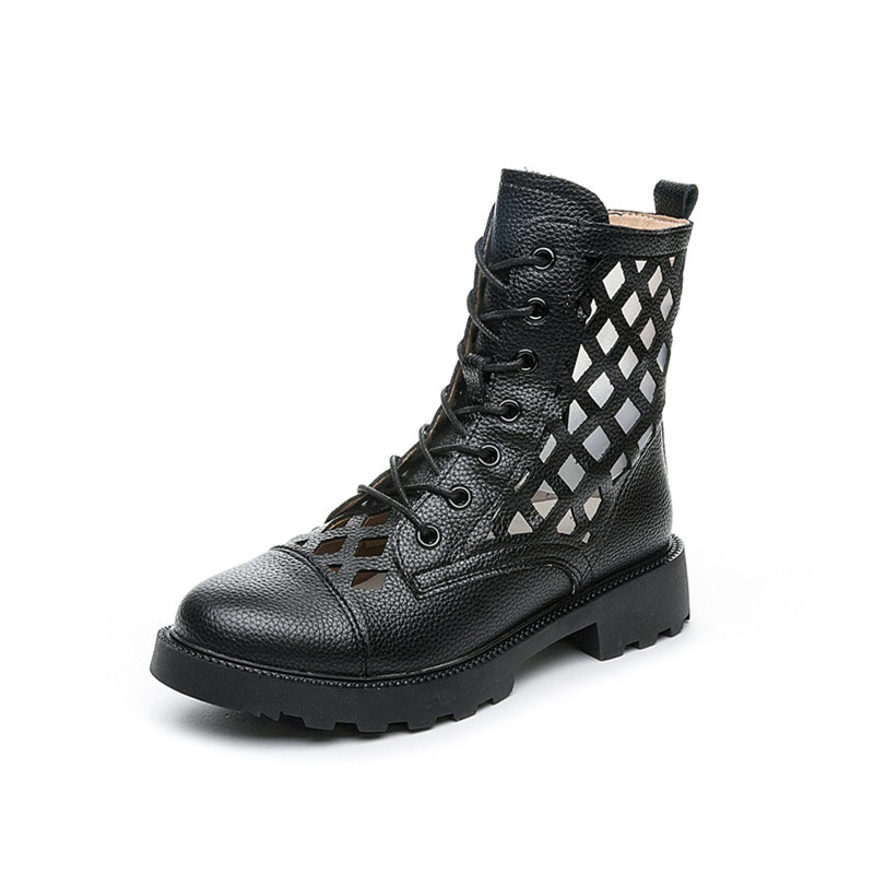 Breathable Round Toe Lace-up Shoes / Women's Boots with Holes / Heavy Metal Fashion