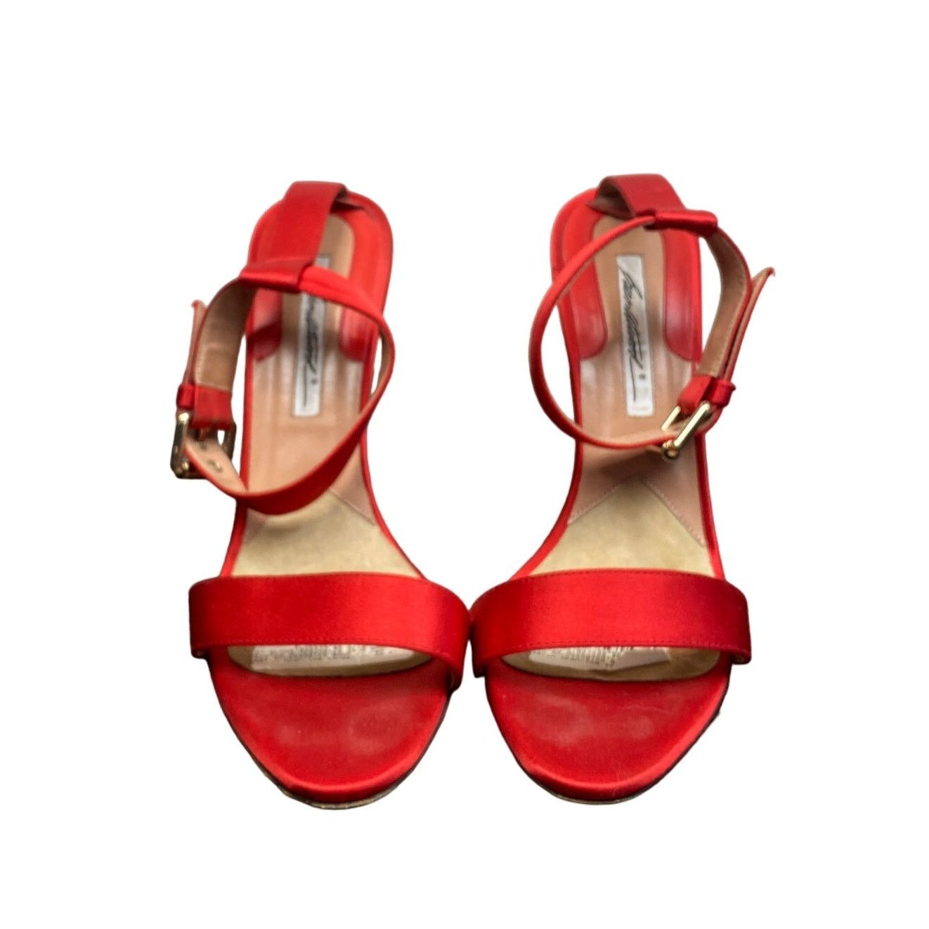 Brian Atwood Red Hot Babe Sandals Stilettos Satin Heel Shoes 41, Women's (Size 10)