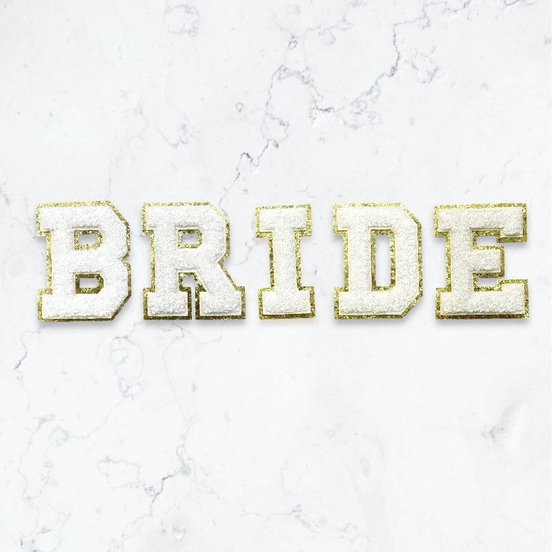 Bride Patch - Iron On 3" Inch Glitter Chenille Patch, Chenille Letters, Bride Shirt, Mrs Jacket Sweatshirt, Bridal Shower Bachelorette