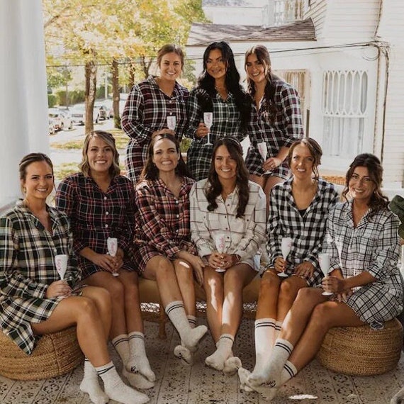 Bridesmaid Plaid Shirts For Flannel Shirts, Bridal Party Sleepshirt, Oversized Sleep Shirt