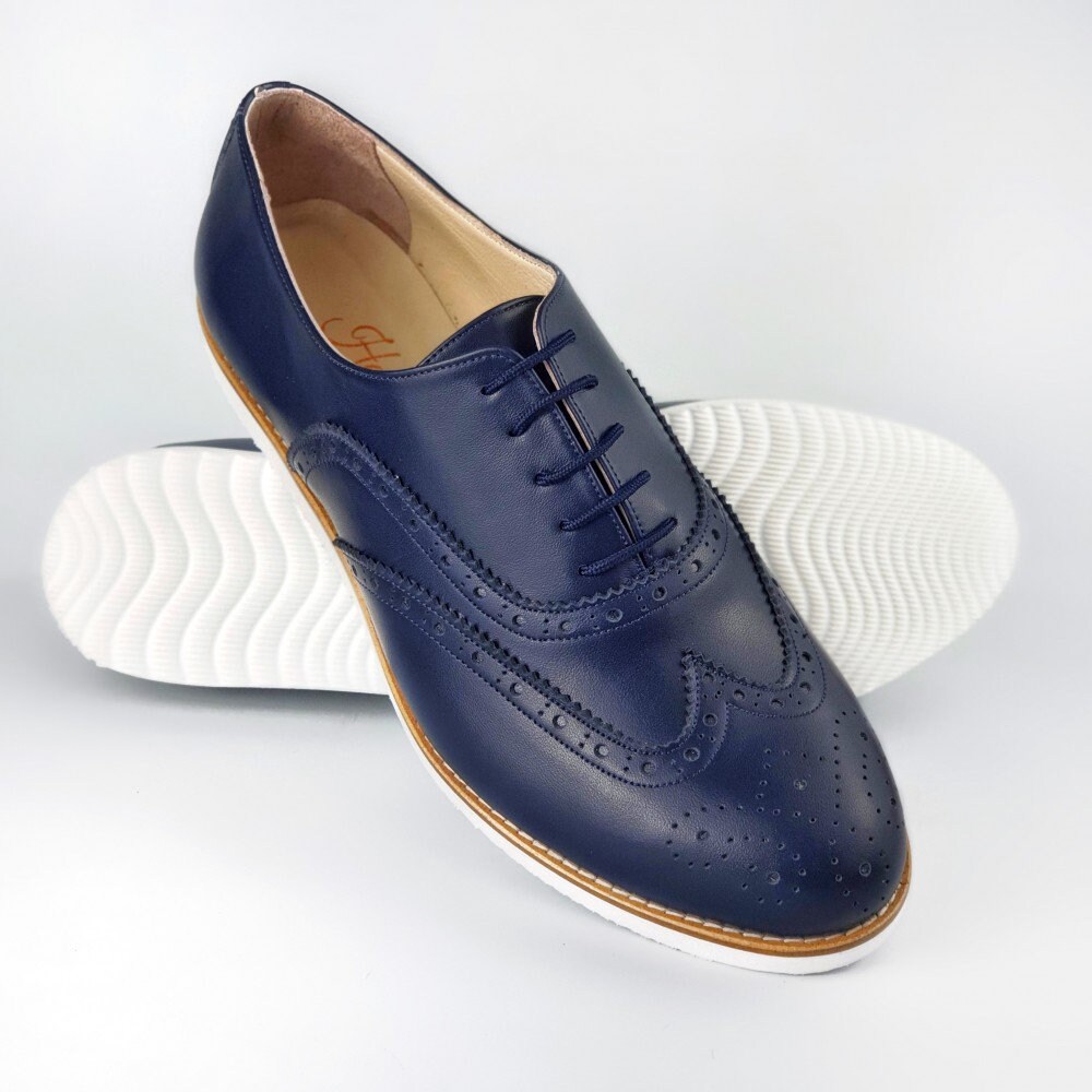 Brogue in Dark Blue Leather | Unisex Swing Dance Shoes Vintage Customized Harlem