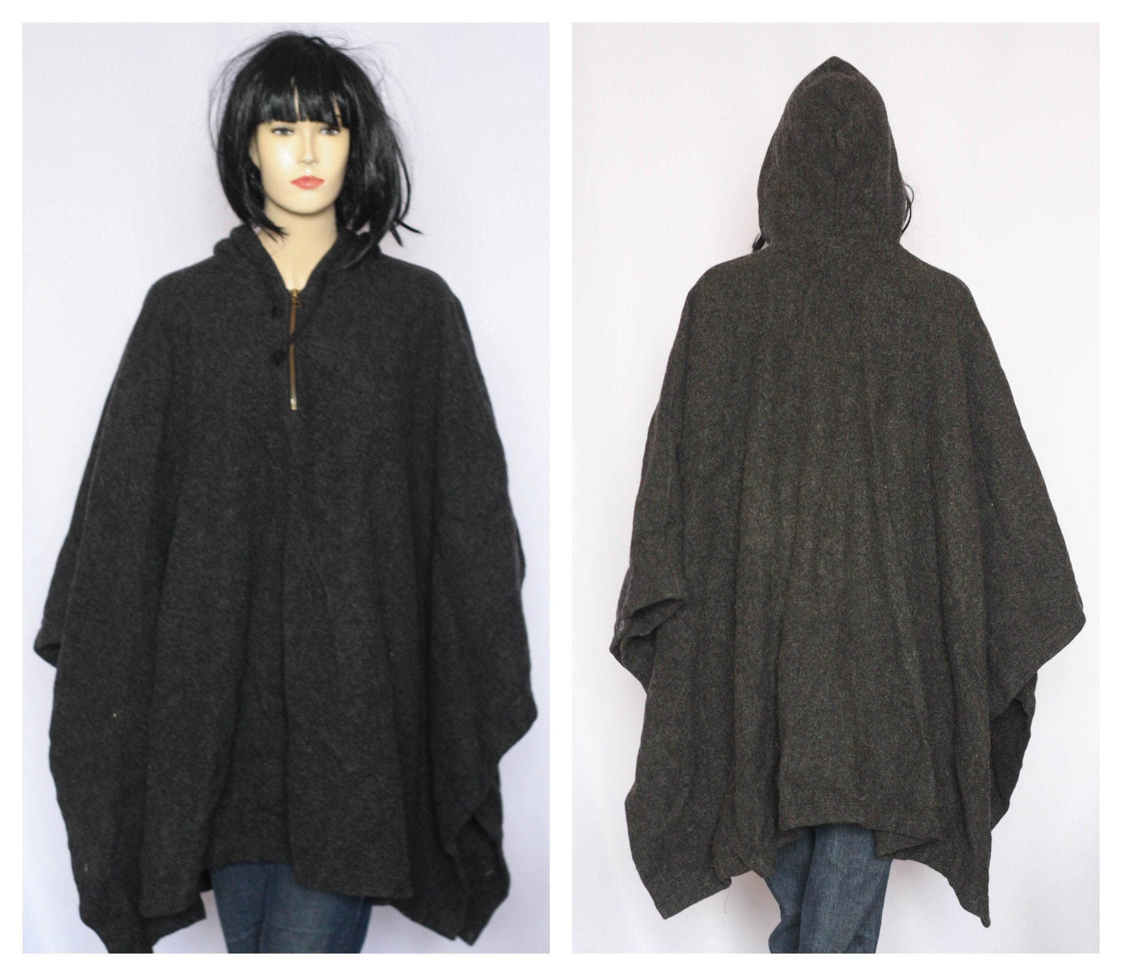 Brown Cape Wool Cape Coat Overcoat Warm Winter Women Black Poncho Elegant Oversized One Size Size Medim