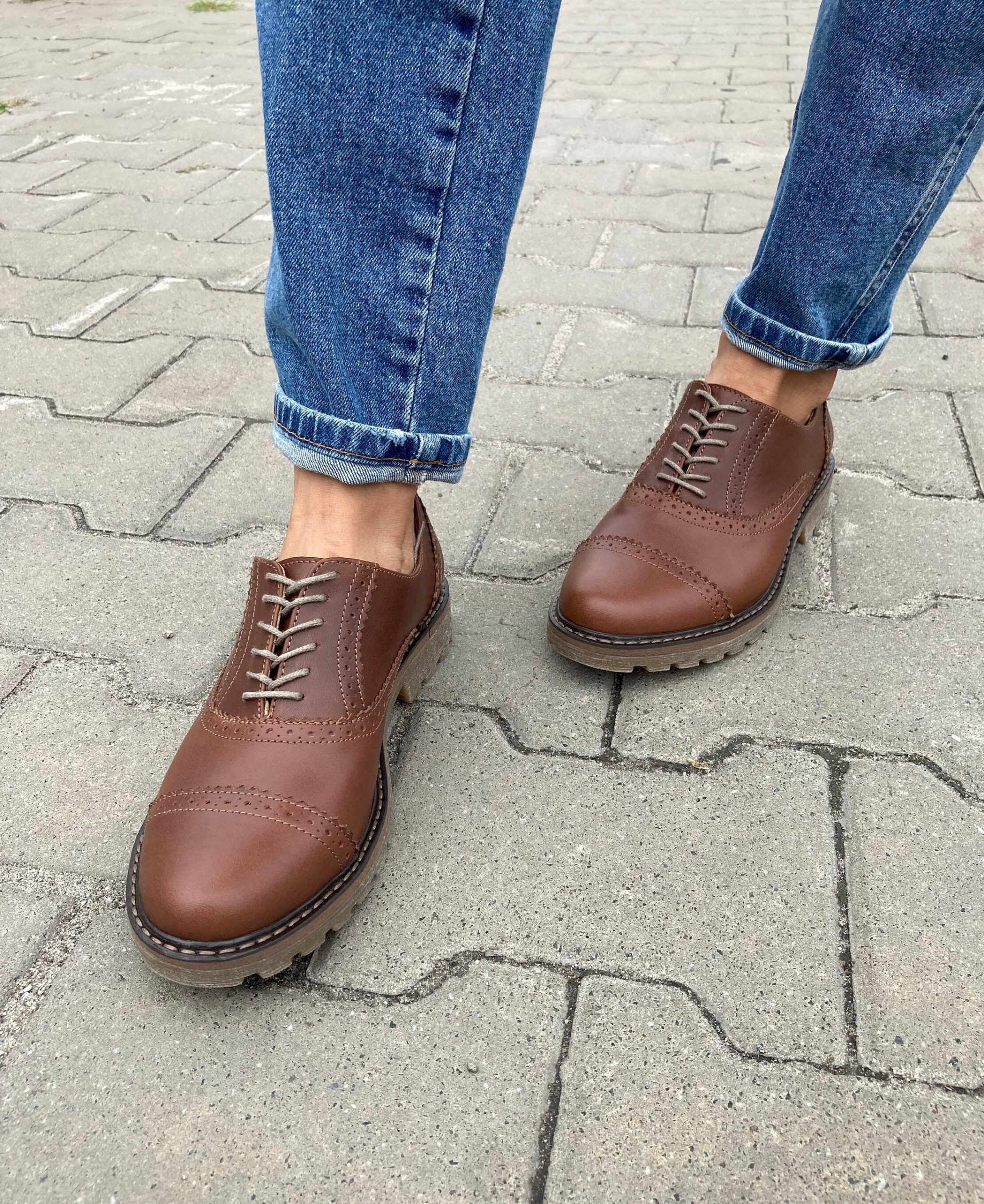 Brown Leather Women Brogue Oxford Shoes, Brown Shoes