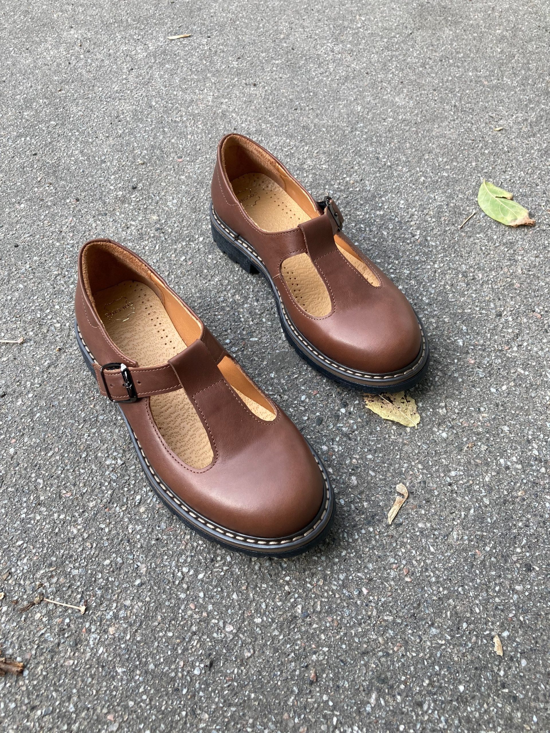 Brown Leather Women Mary Janes Brown Shoes, Flat Mary Janes Shoes