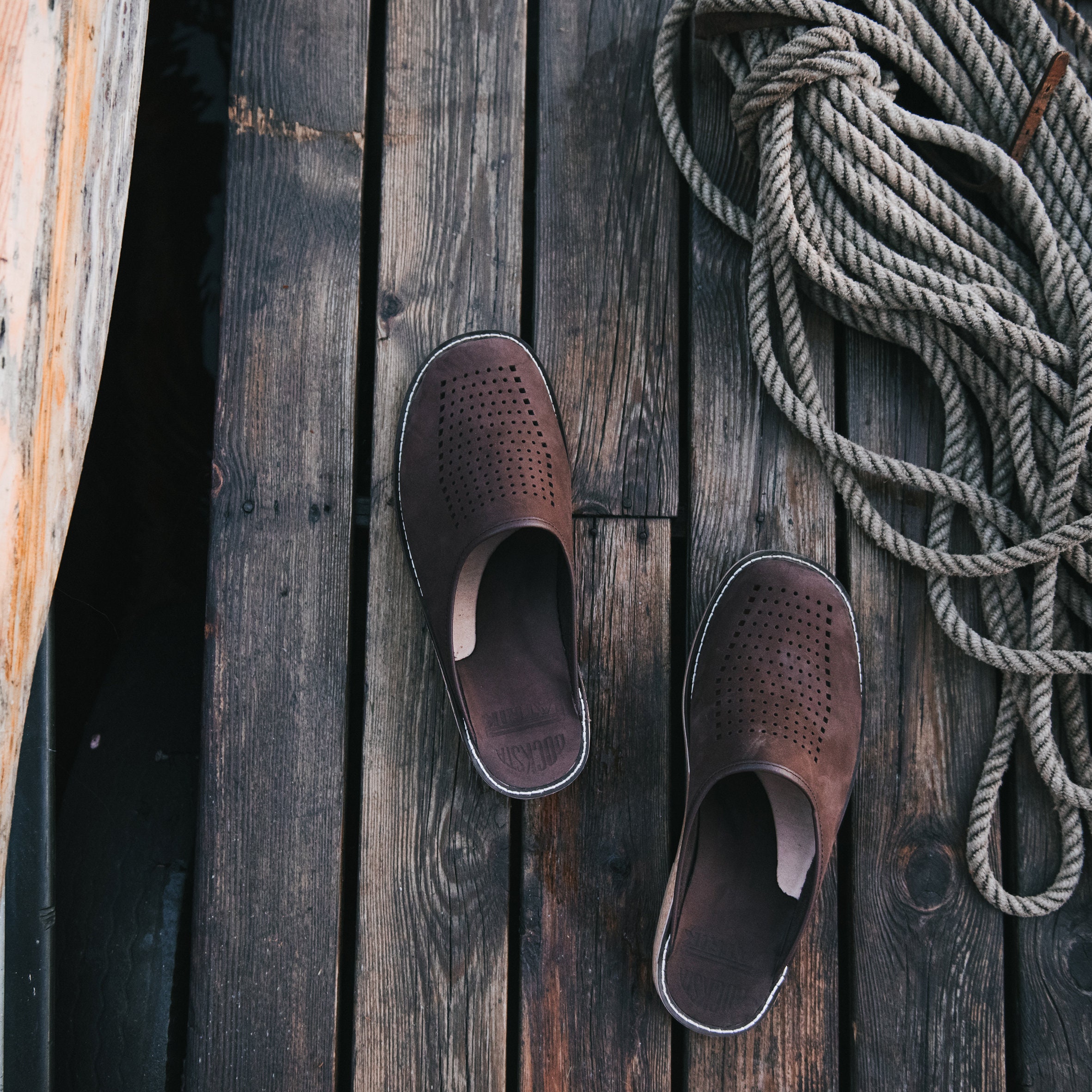 Brown Nubuck Sandals, Open-Back Shoes, Traditional Swedish Clogs, Every-Day Leather Shoes, Slip-Ons, Docksta Sko, Handmade in Sweden