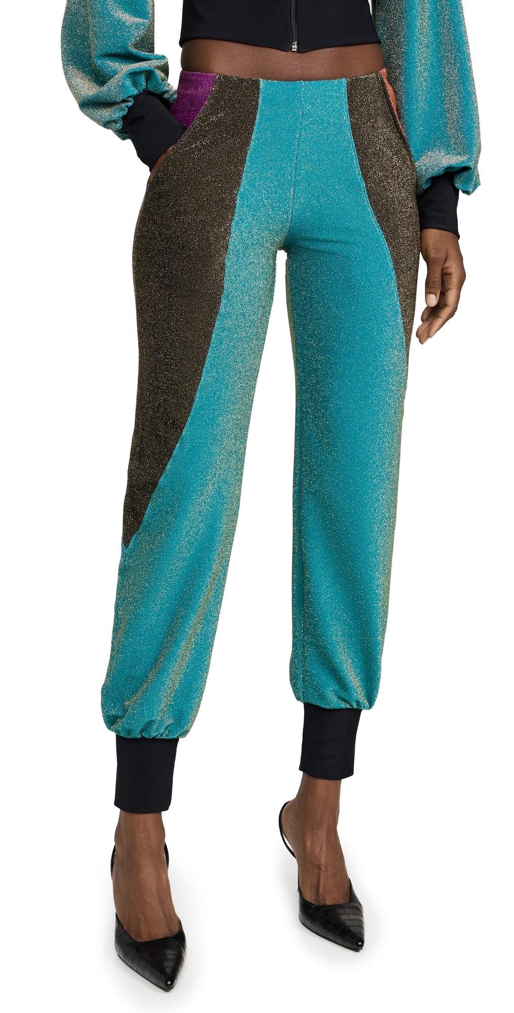 BruceGlen Metallic Colorblock Joggers Blue/Black XS