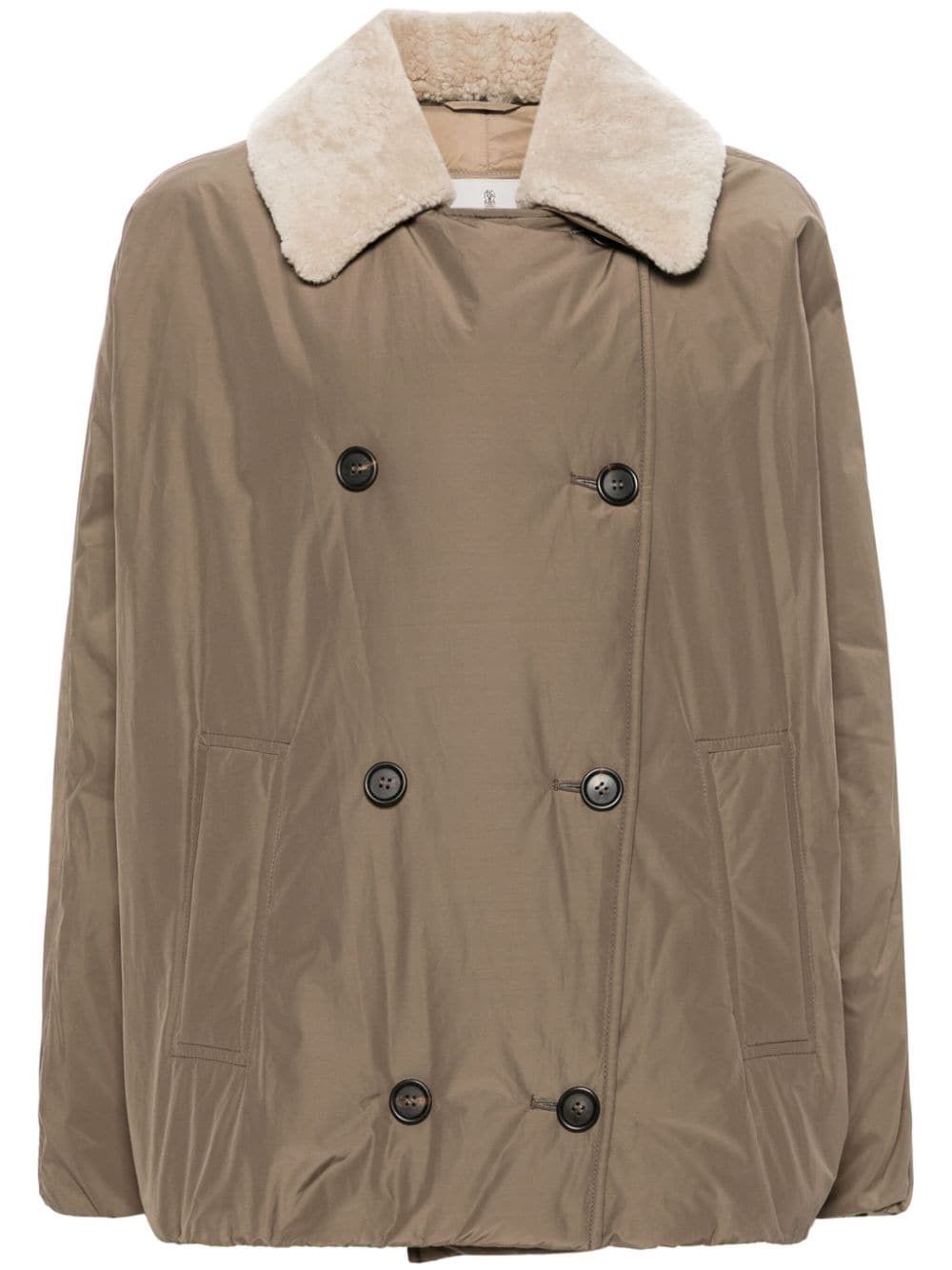 Brunello Cucinelli Down Coat With Shearling Neck in Mixed Colours, Women's (Size Medium)