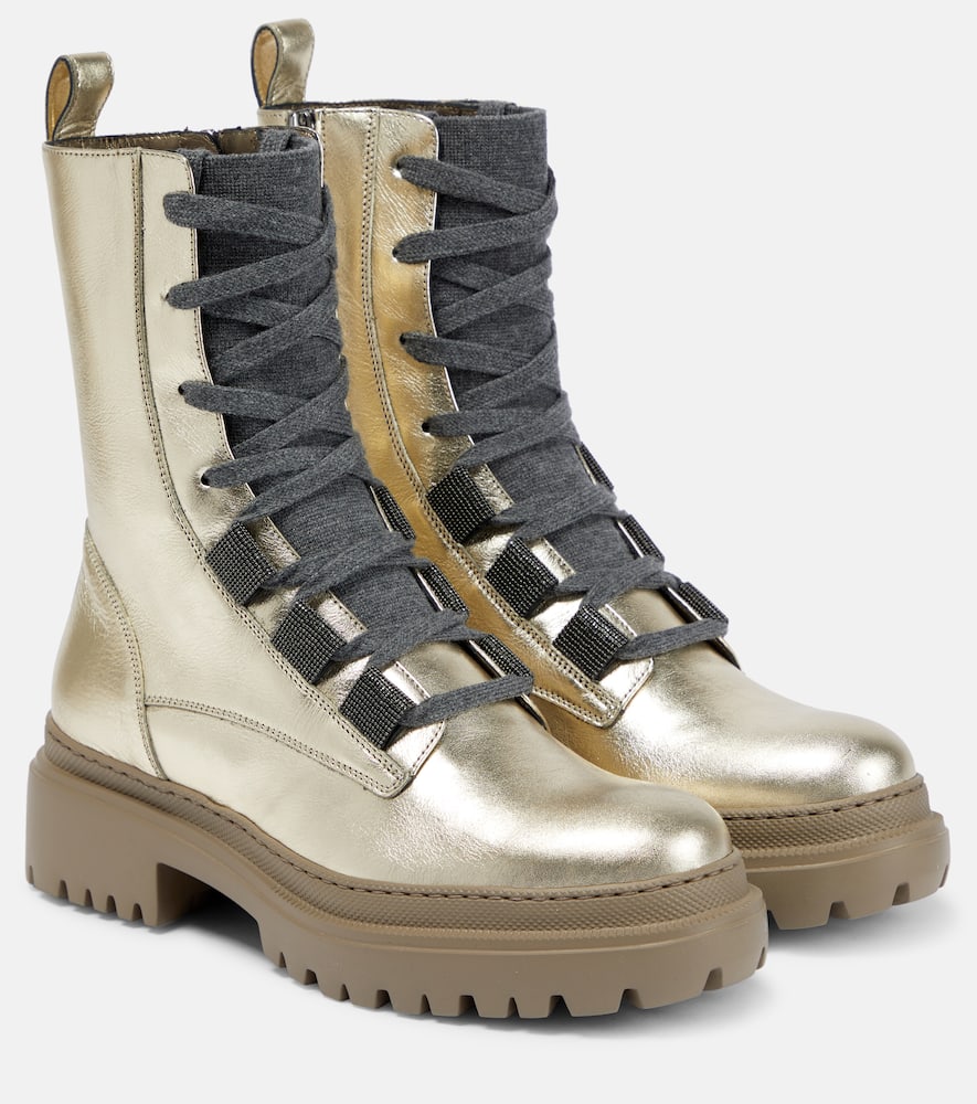 Brunello Cucinelli Metallic leather lace-up boots