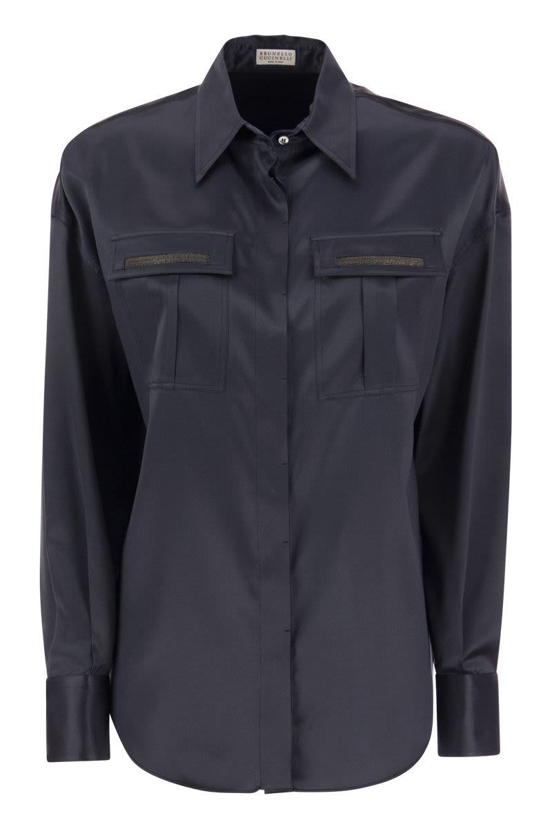 Brunello Cucinelli Stretch Silk Satin Shirt With Shiny Pockets