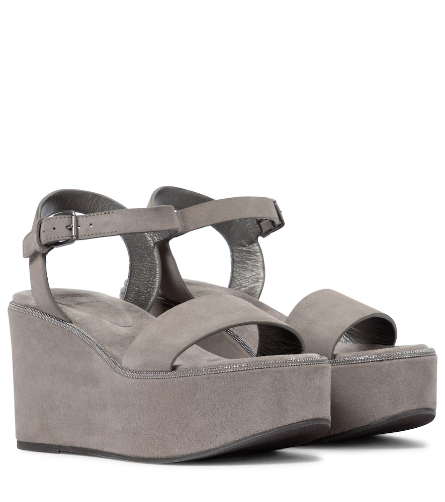 Brunello Cucinelli Suede platform wedge sandals