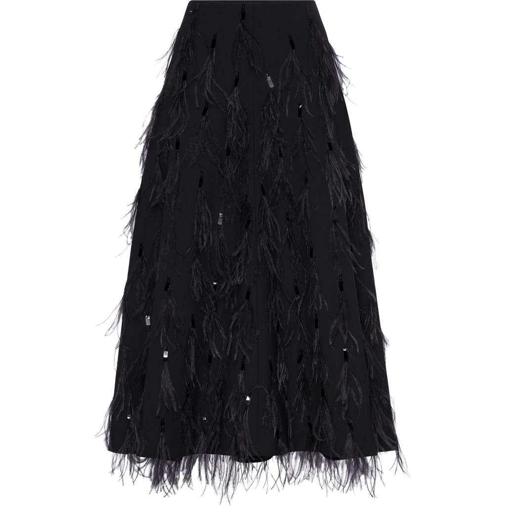 Brunello Cucinelli Tropical luxury wool circle skirt with dazzling feather embroidery in Anthracite at Nordstrom, Size 36 It