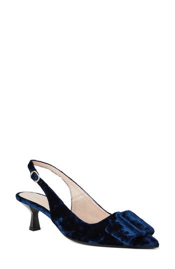 Bruno Magli Morena Pointed Toe Kitten Heel Pump in Navy Crushed Velvet at Nordstrom Rack, Size 6