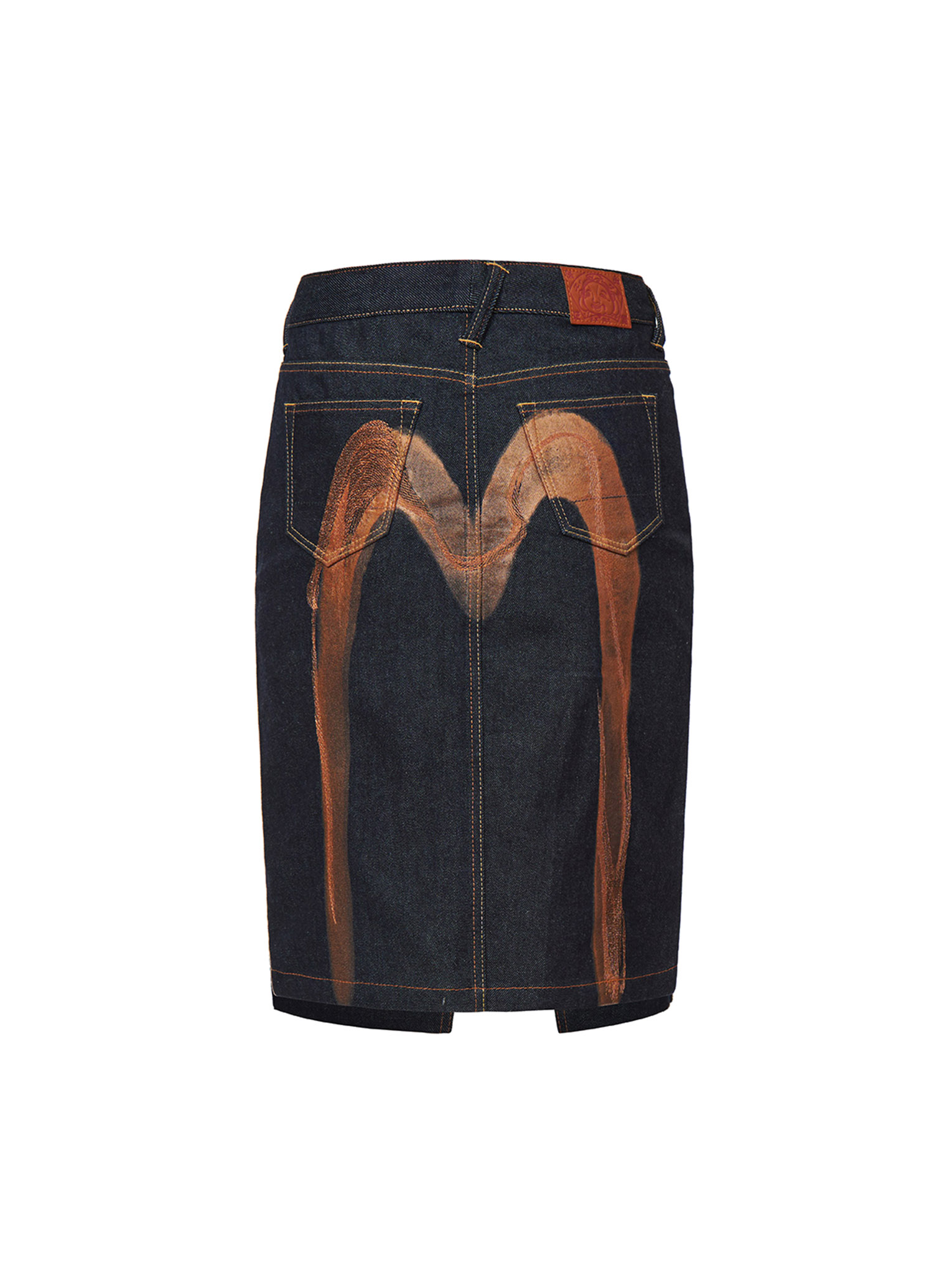 Brushstroke Daicock Split-Front Denim Pencil Skirt