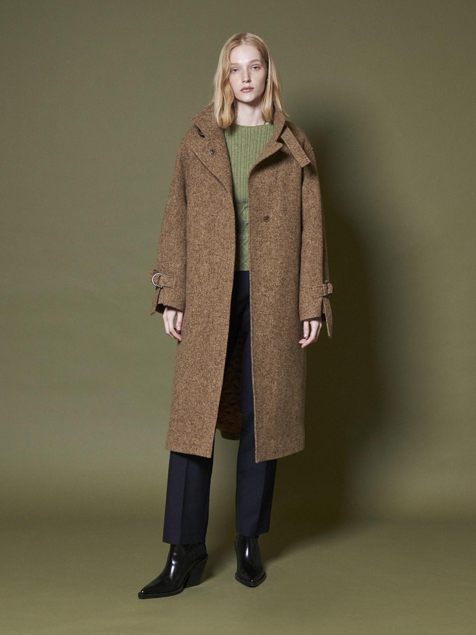 Buckle Wool Oversized A-line Coat [Camel]