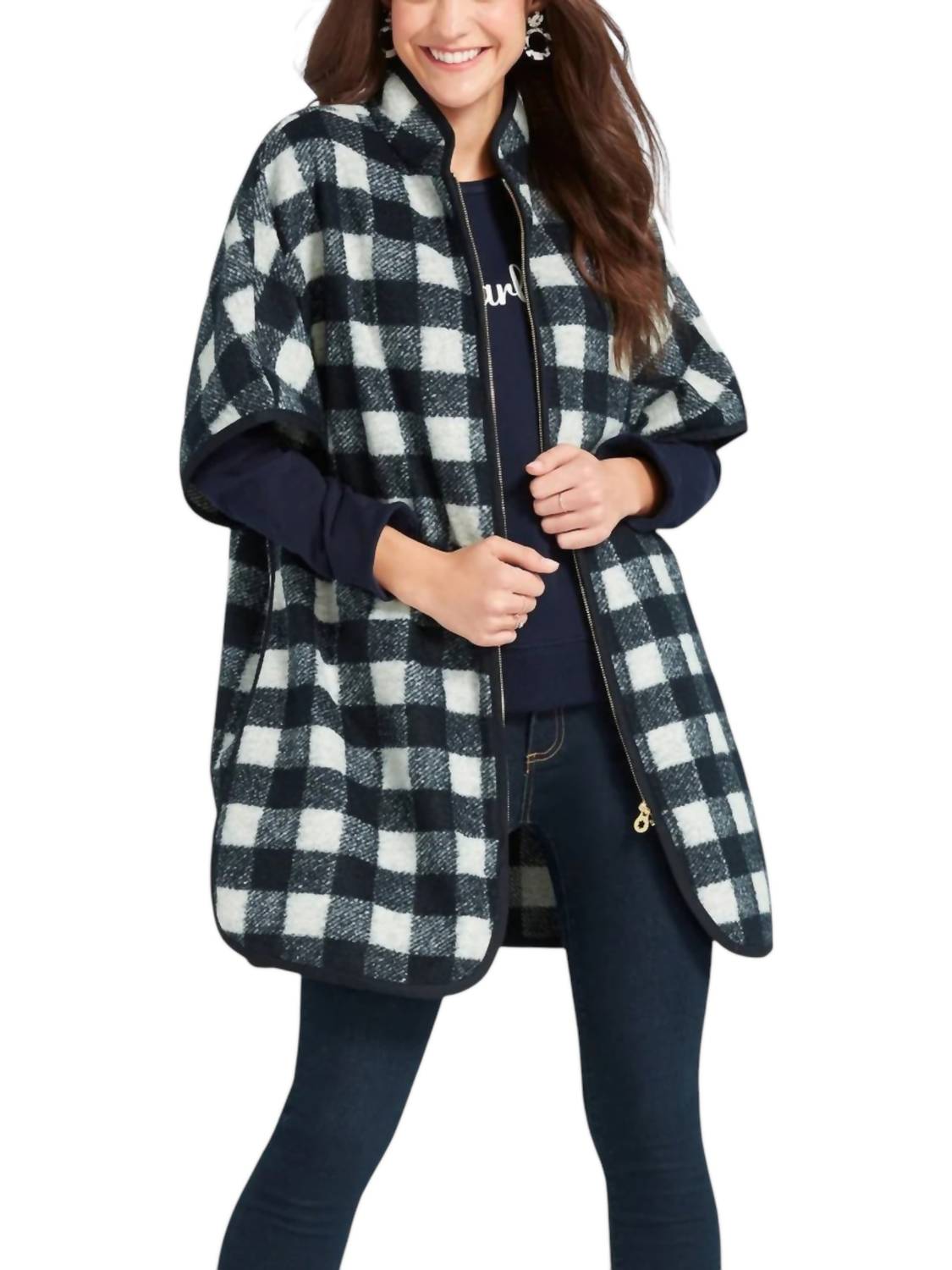 Buffalo Check Cape Coat In Nassau Navy Multi