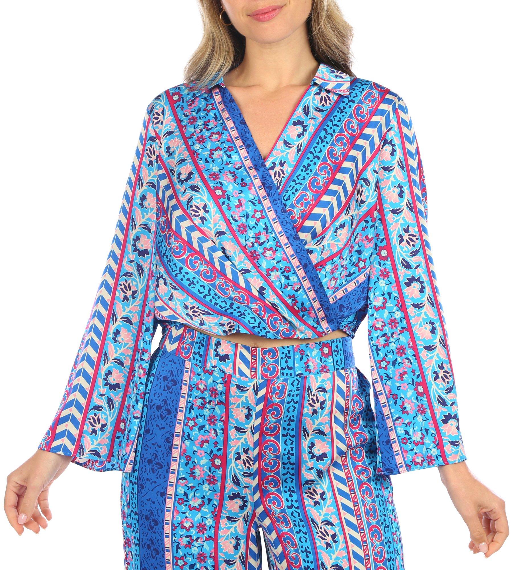 Bunulu Womens Print Satin Wrap Top