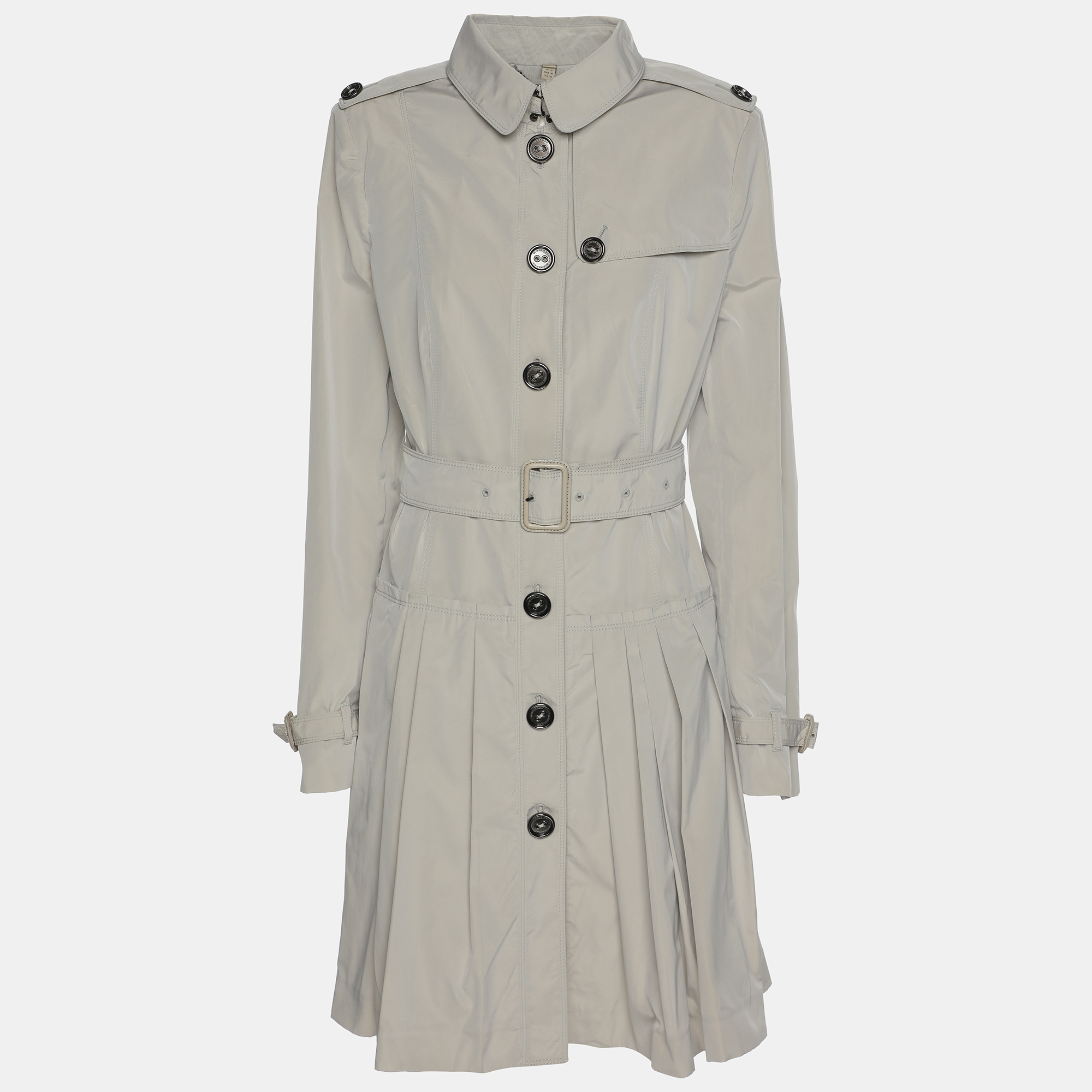 Burberry Beige Nylon Double Breasted Belted Trench Coat