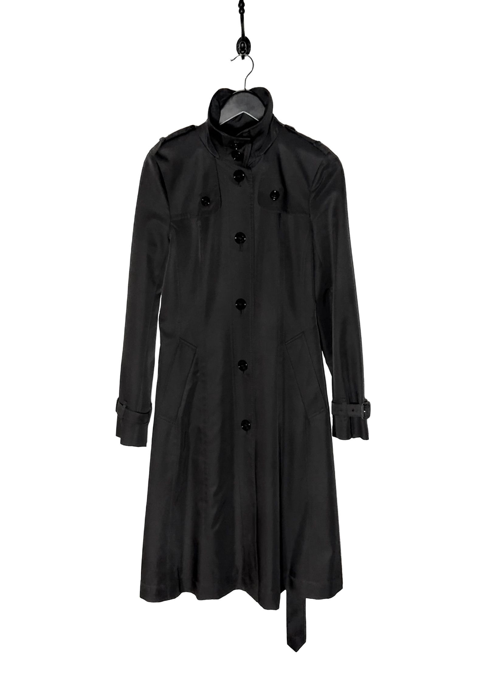 Burberry Black Polyester Satin Mabeldon Trench Coat, Women's (Size Small)