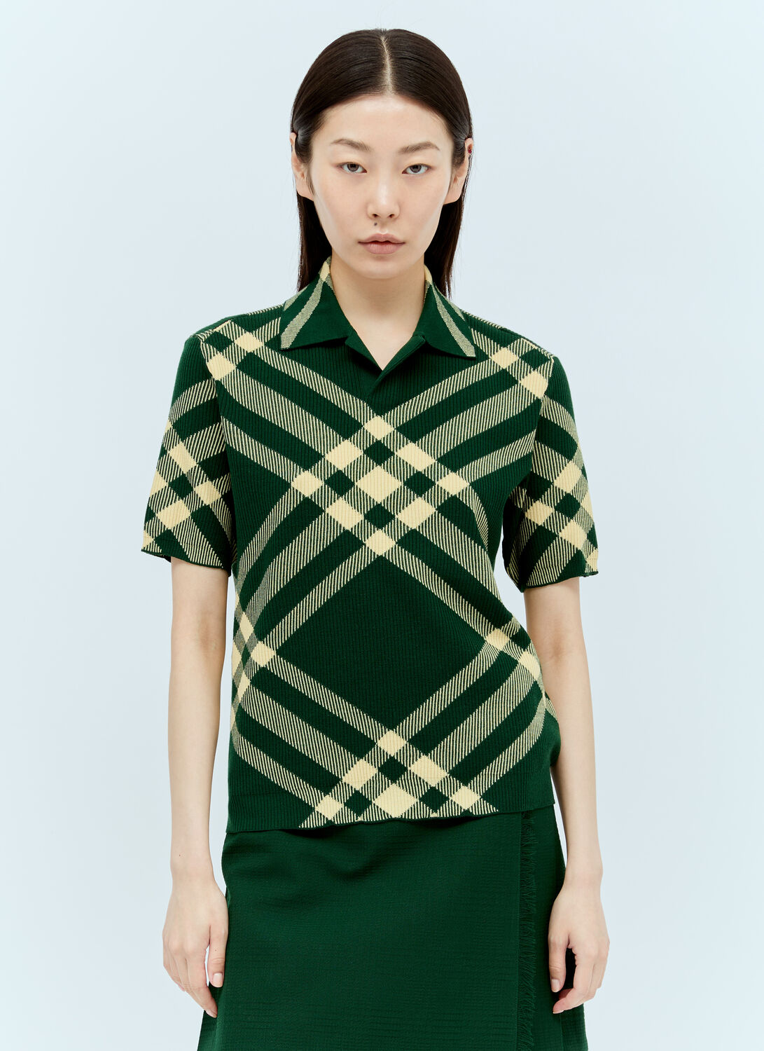 Burberry Check Polo Top - Woman Tops Green S