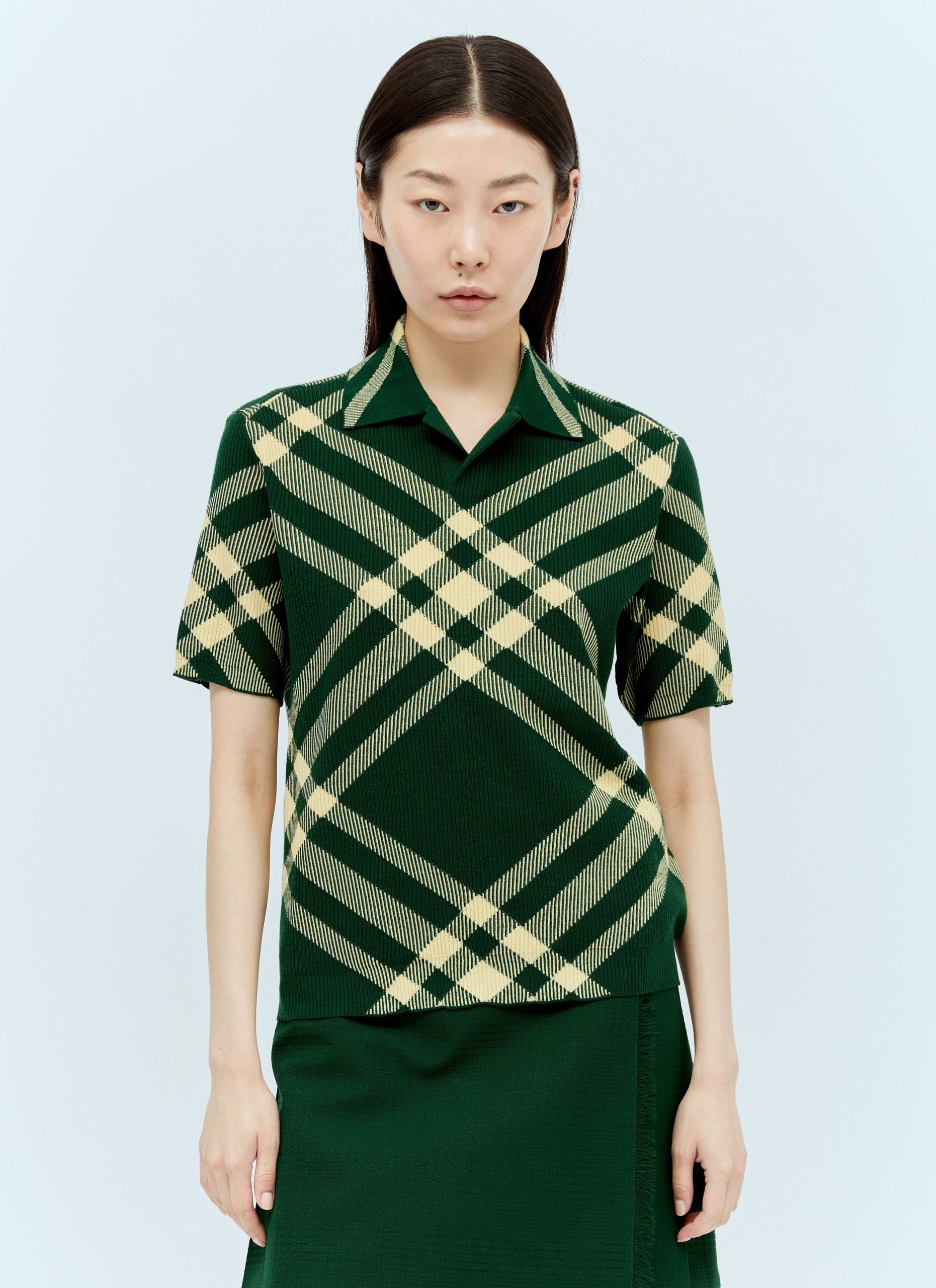 Burberry Check Polo Top in Green, Women's (Size Small)