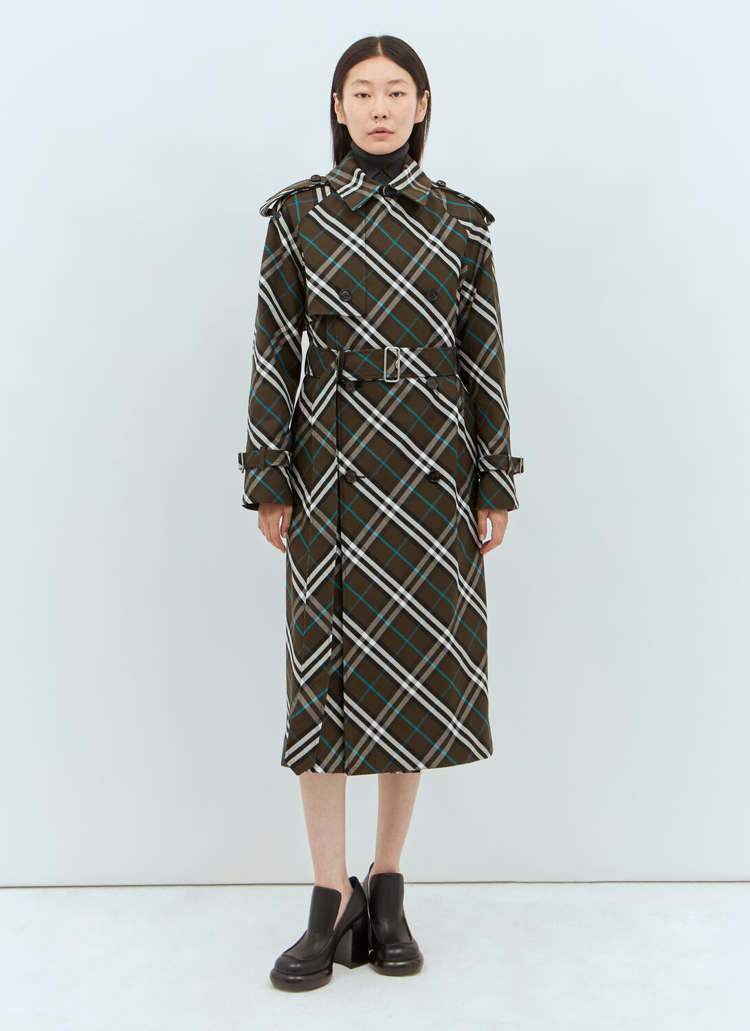 Burberry Check Twill Trench Coat - Woman Coats Green Uk - 08