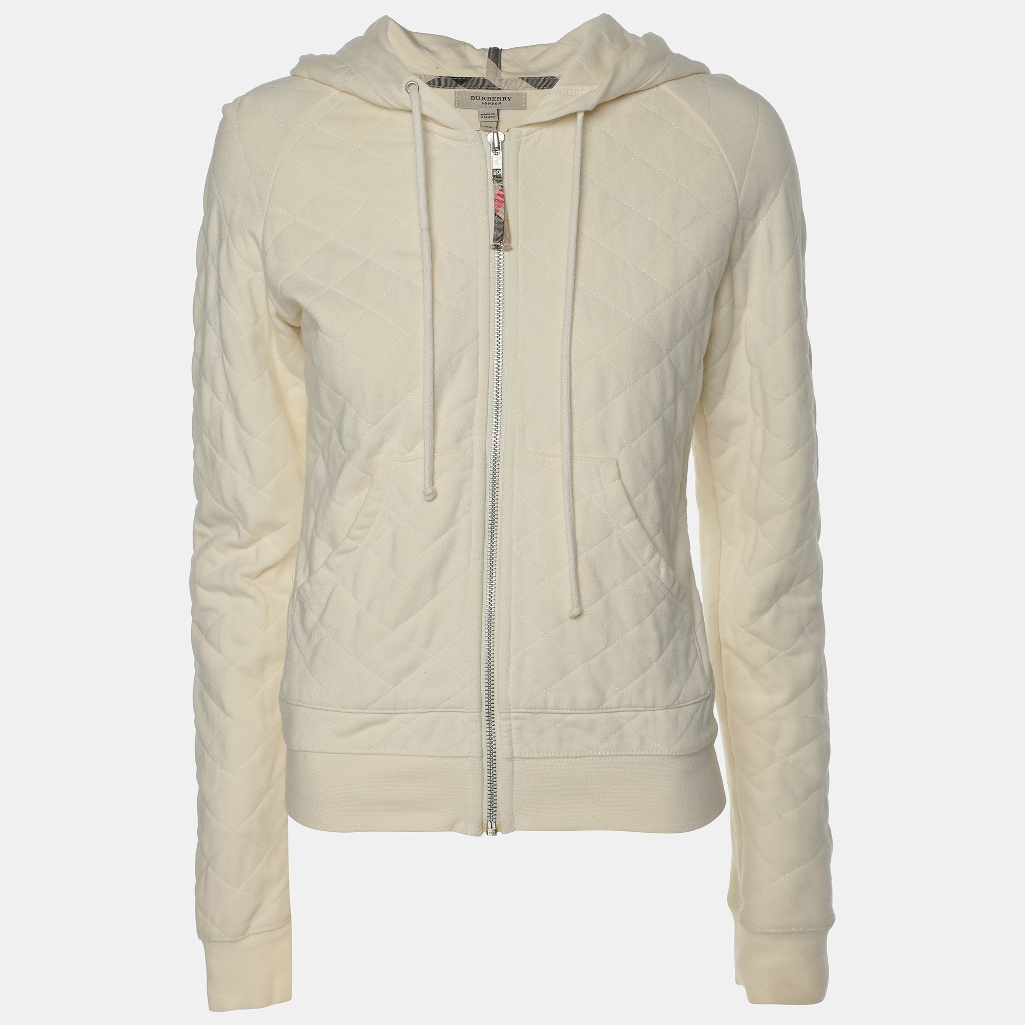 Burberry Cream Quilted Fabric Hooded Jacket XS