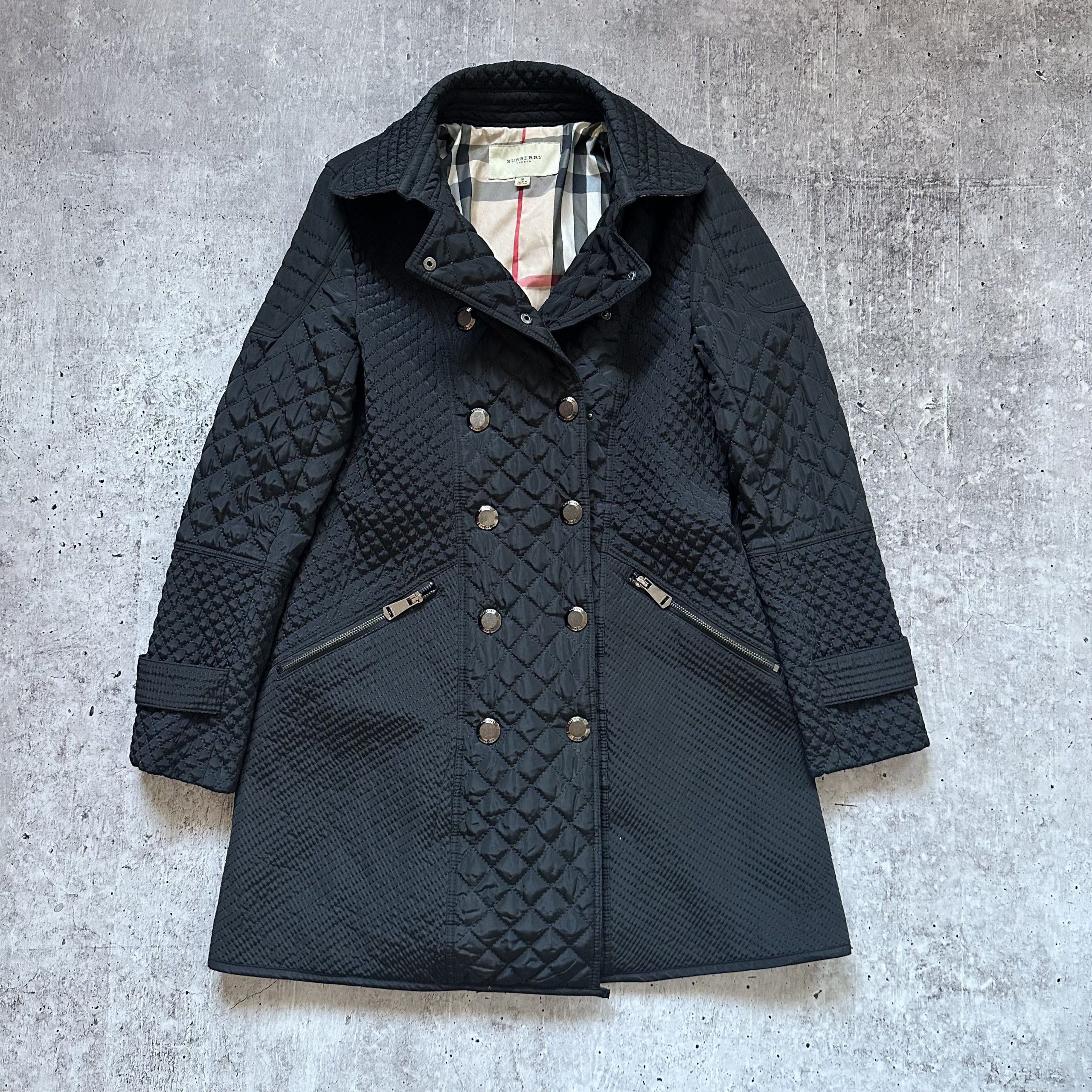 Burberry London Double-Breasted Quilted Jacket Coat in Black, Women's (Size Medium)