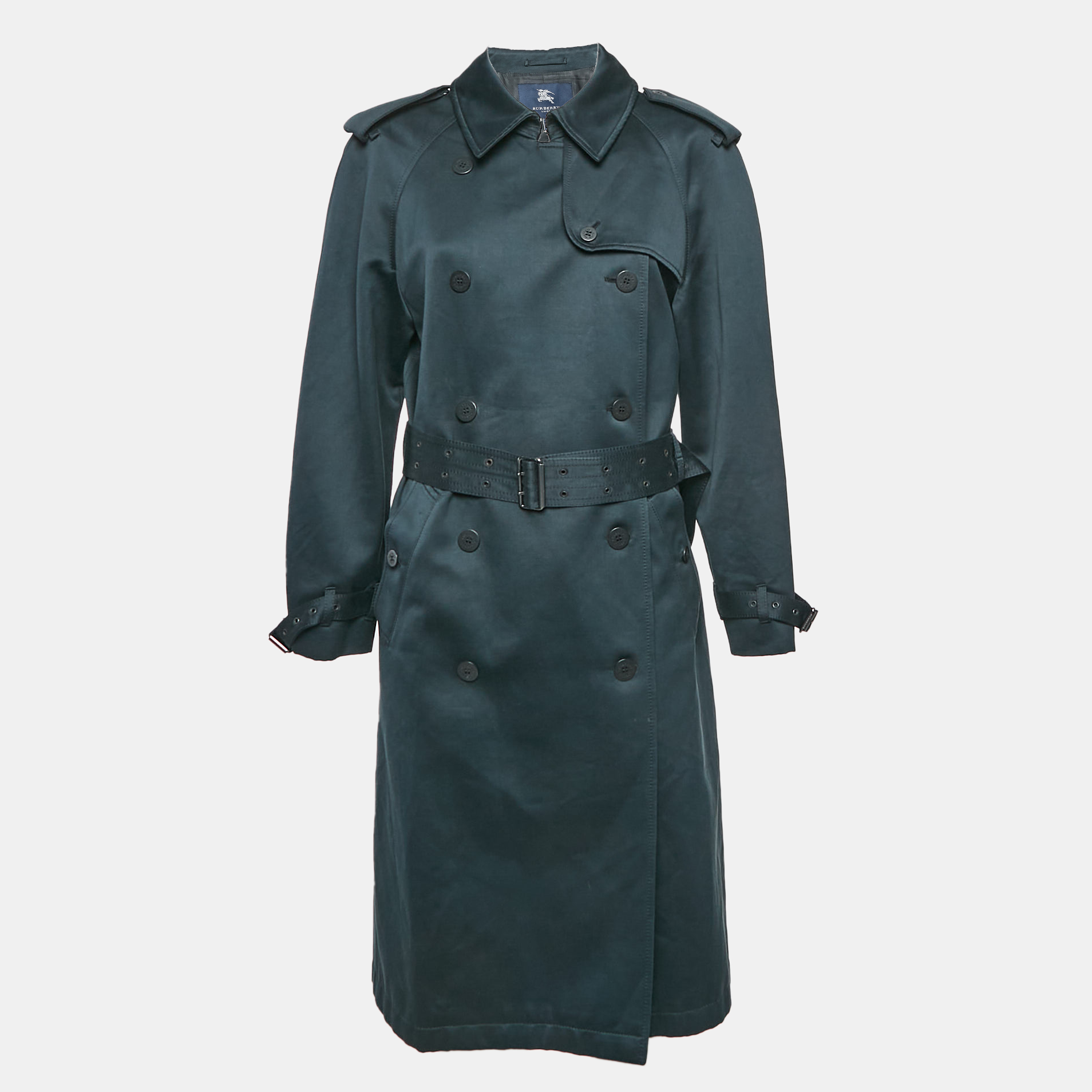 Burberry Navy Blue Cotton Belted Trench Coat L