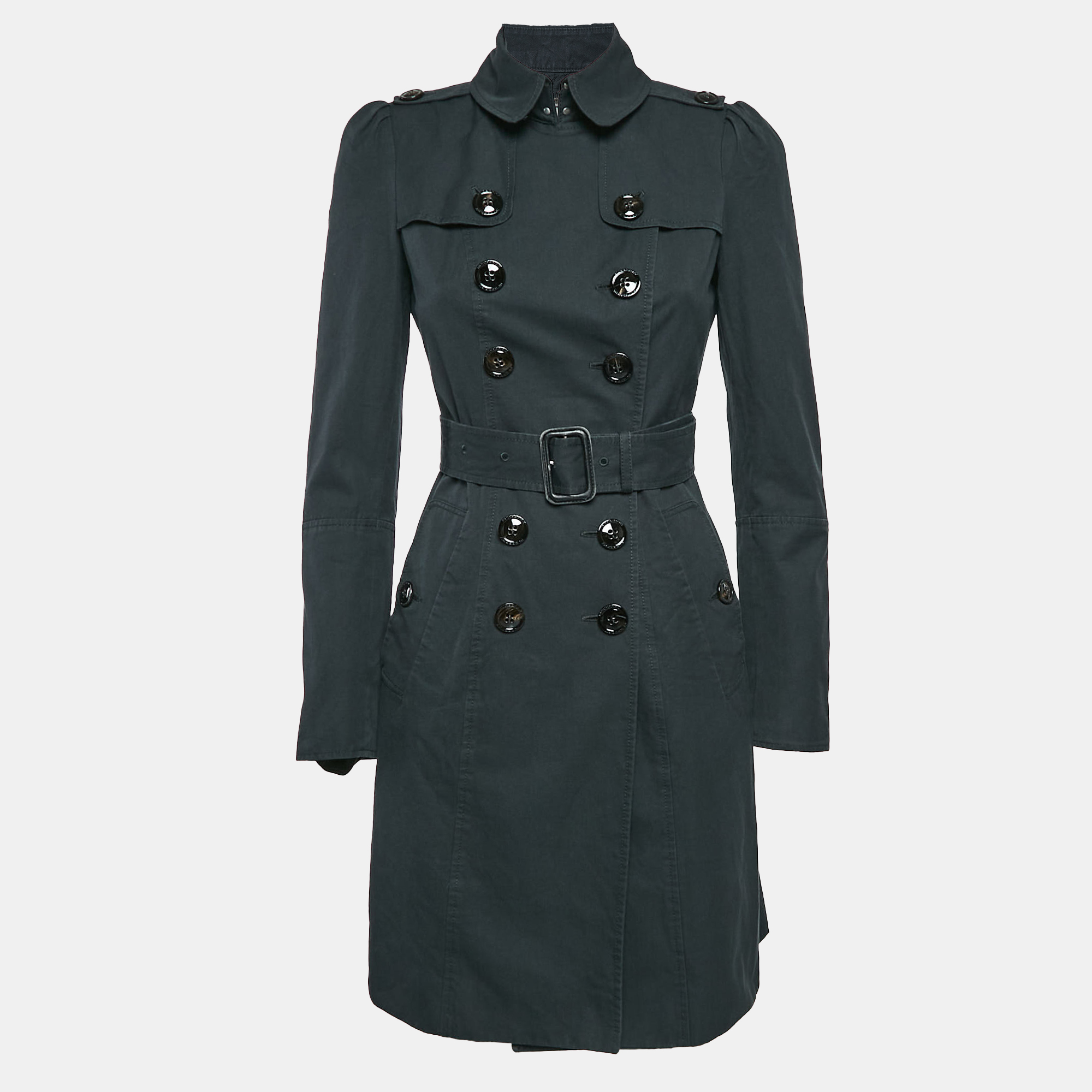 Burberry Navy Blue Gabardine Double Breasted Trench Coat S