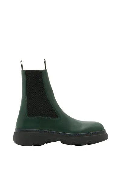 Burberry O1W1Db10125 Leather Creeper Chelsea Boots In Dark Green, Women's (Size 8)