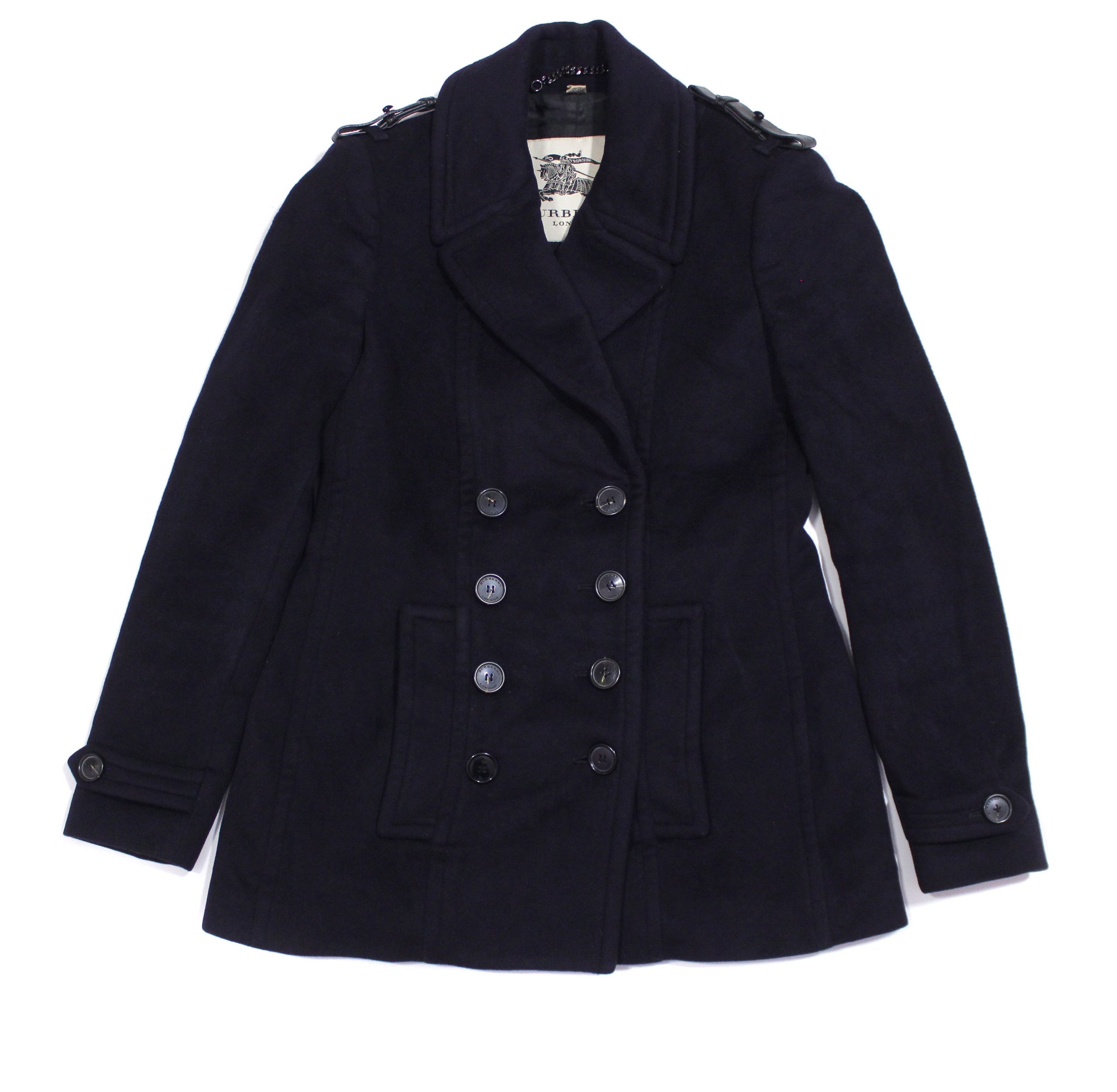 Burberry Wool Cashmere Double-Breasted Officer Short Coat in Navy, Women's (Size Small)