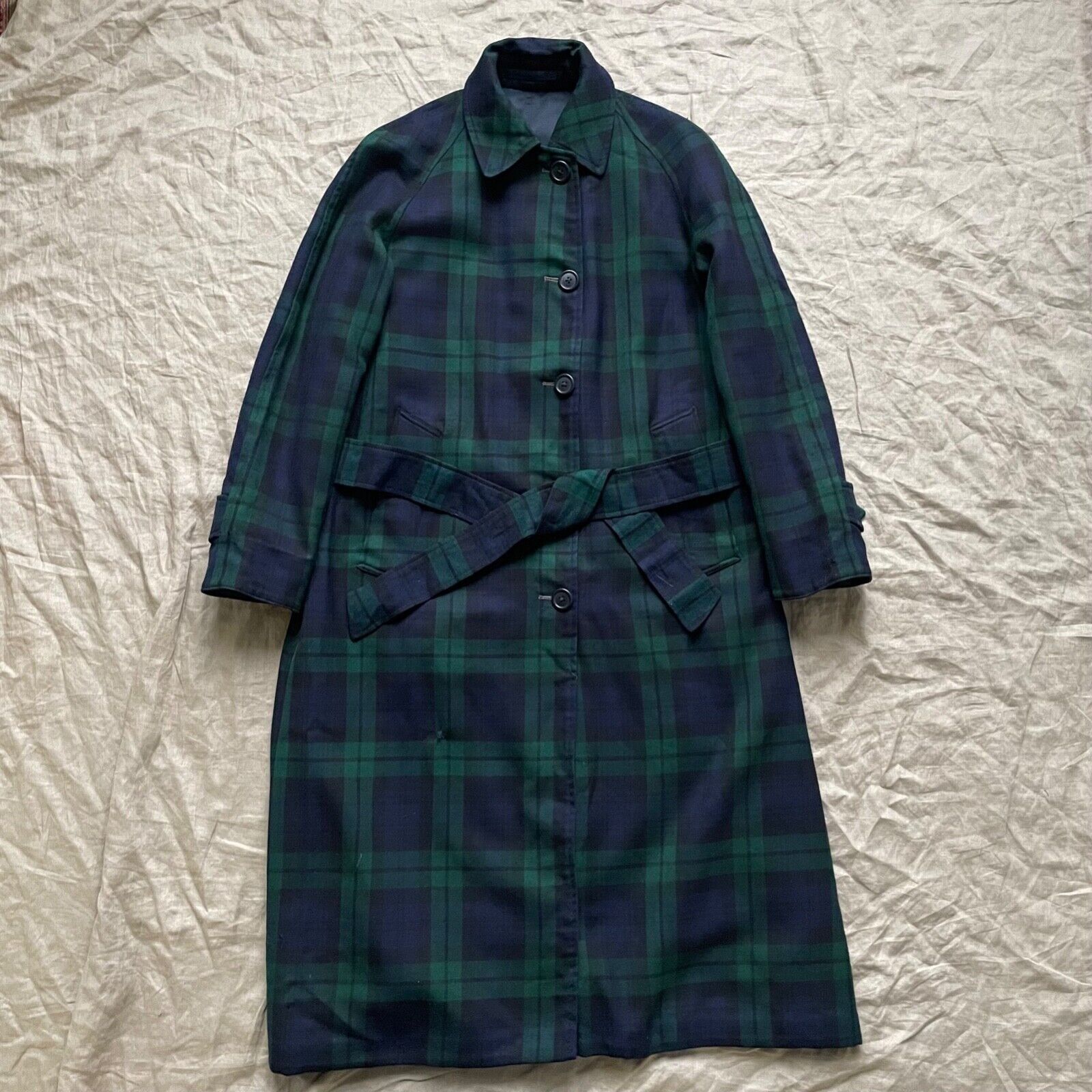 Burberrys Vintage 90's Reversible Check Wool Trench Coat 8331 in Green, Women's (Size Medium)