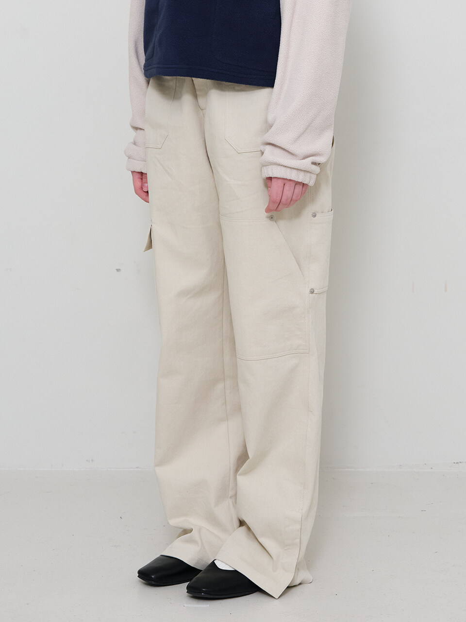 Button Pocket Wide Cargo Pants _Cream