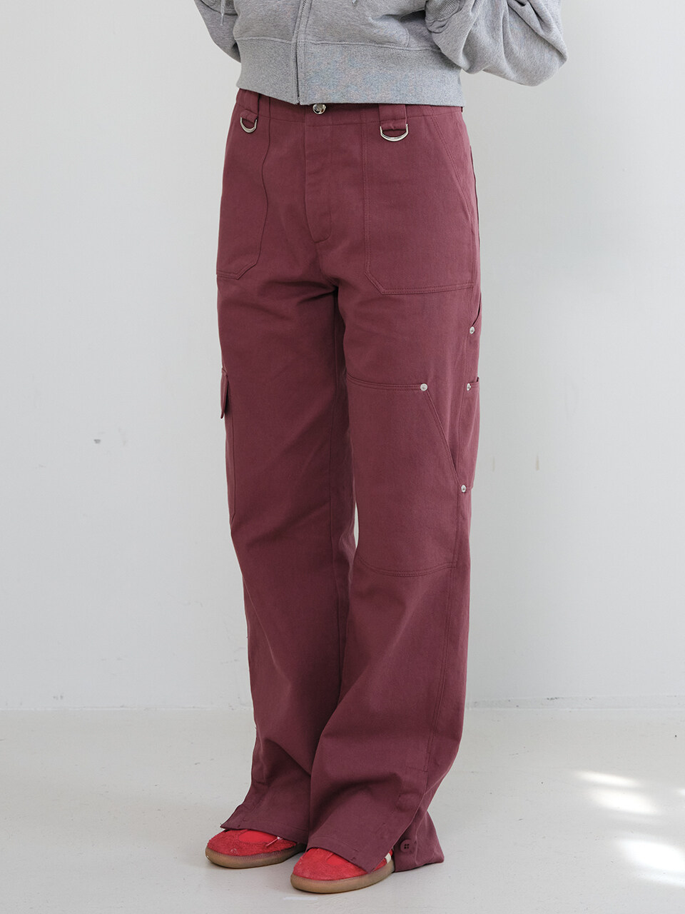 Button Pocket Wide Cargo Pants _Red Brown