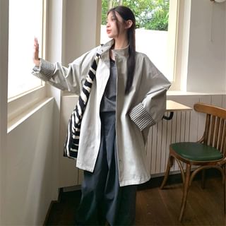 Button-Up Plain Long Trench Coat / High Rise Wide Leg Pants