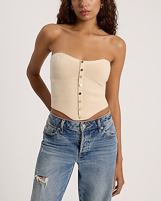 Button Up Strapless Corset Sweater Tube Top