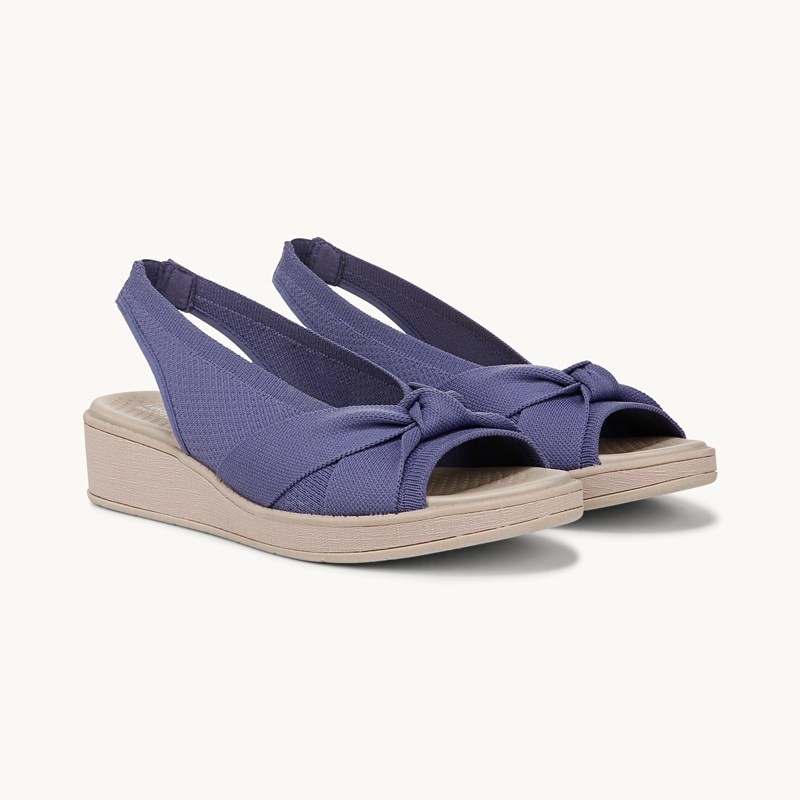 Bzees For LifeStride Shoes Bell Slingback Wedge Sandal (Skipper Blue Knit Fabric) 7.5 M