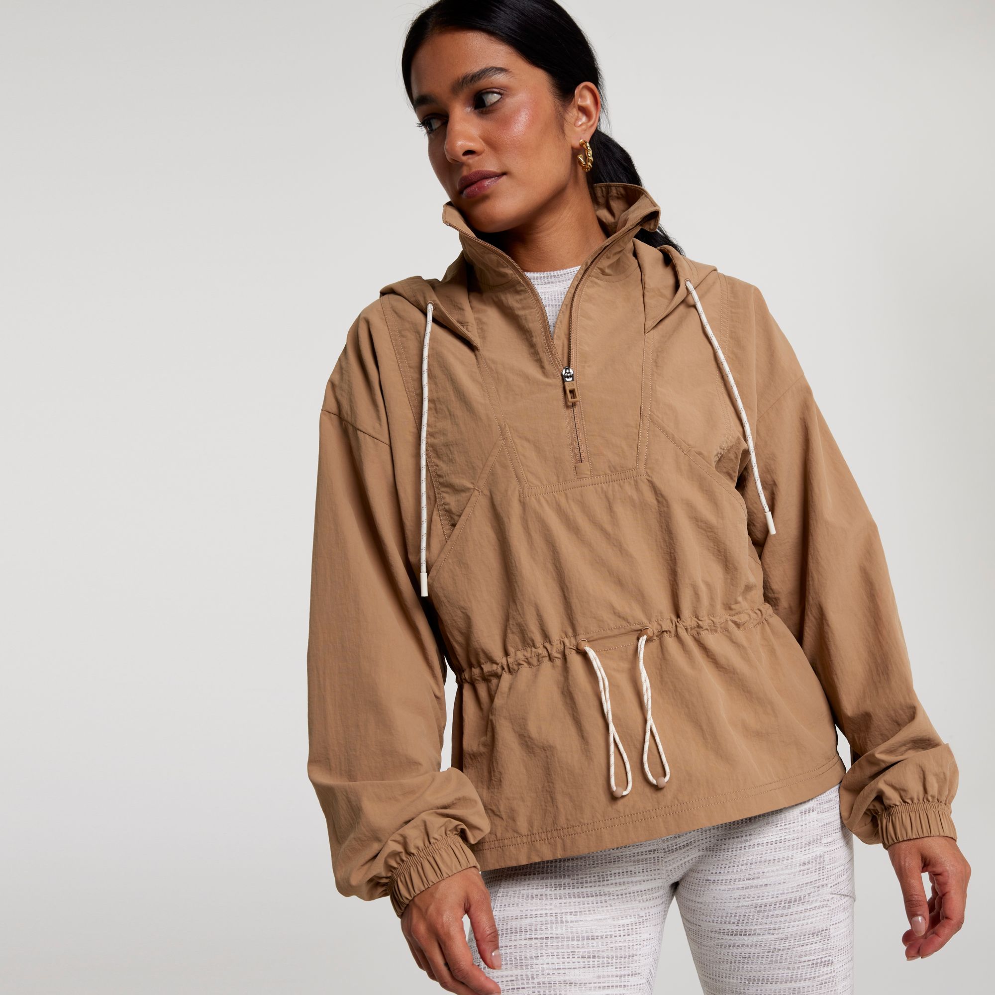 CALIA Women's Hooded Windbreaker, Large, Tan Brown