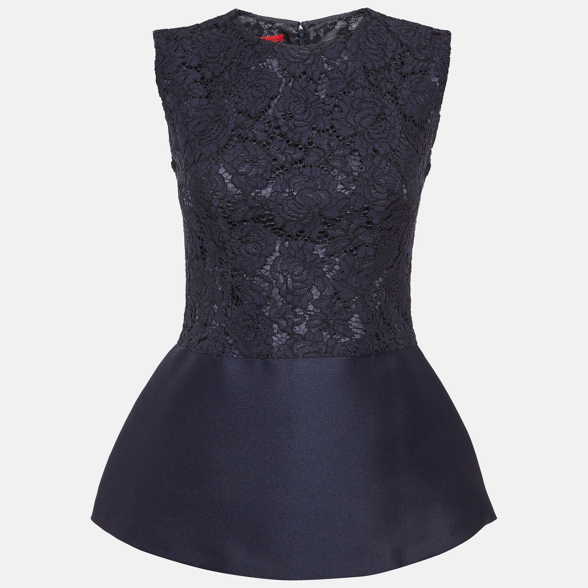 CH Carolina Herrera Blue Lace and Crepe Peplum Top S