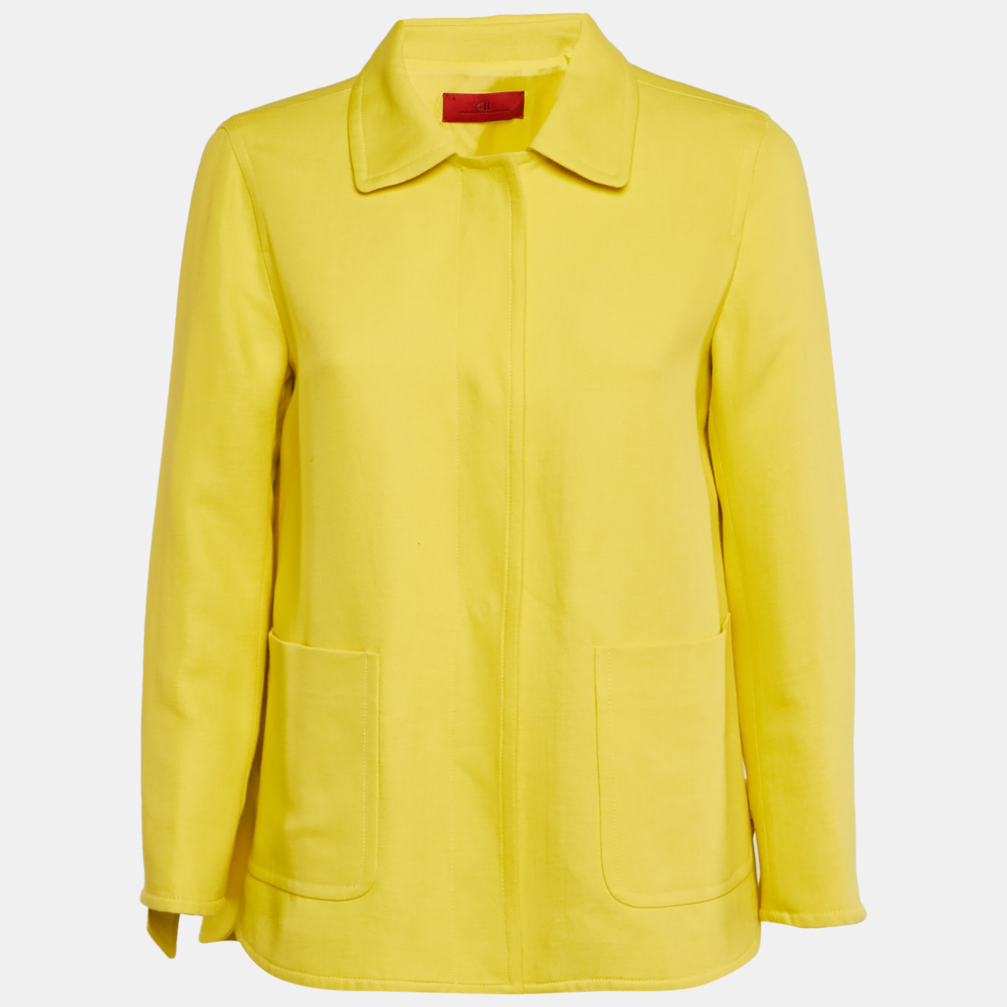 CH Carolina Herrera Yellow Cotton Blend Tie-Up Detail Oversized Coat S