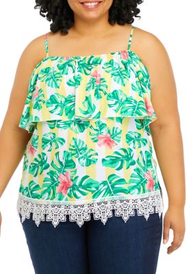 CHANCE OR FATE Plus Size Off-the-Shoulder Crochet Hem Top, Pink, 0X