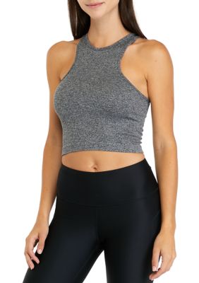 CK Performance Women's Thin Rib High Neck Dropped Armhole Crop Top, X-Large